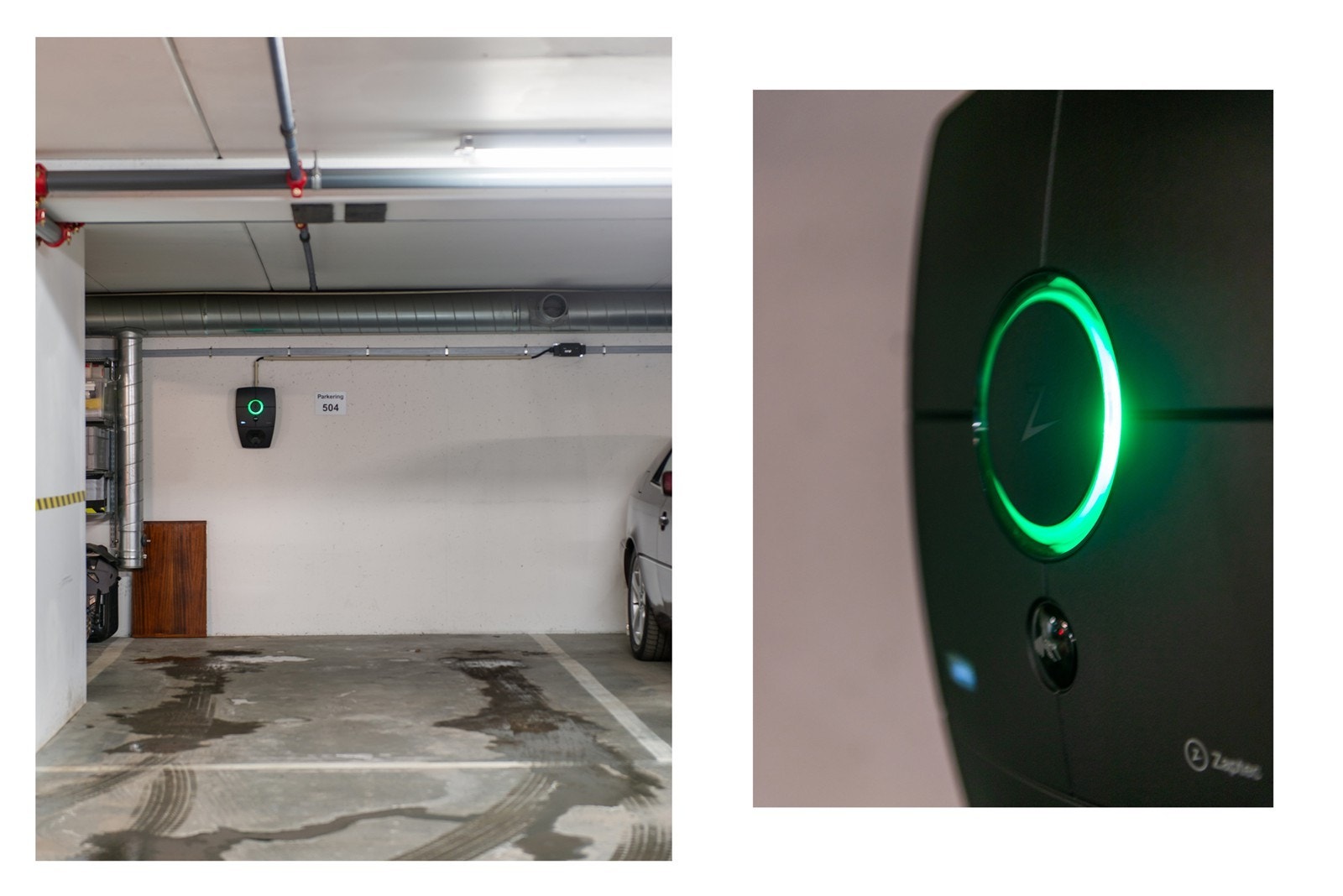 Garasjeplass med el-bil lader. Galleribilde