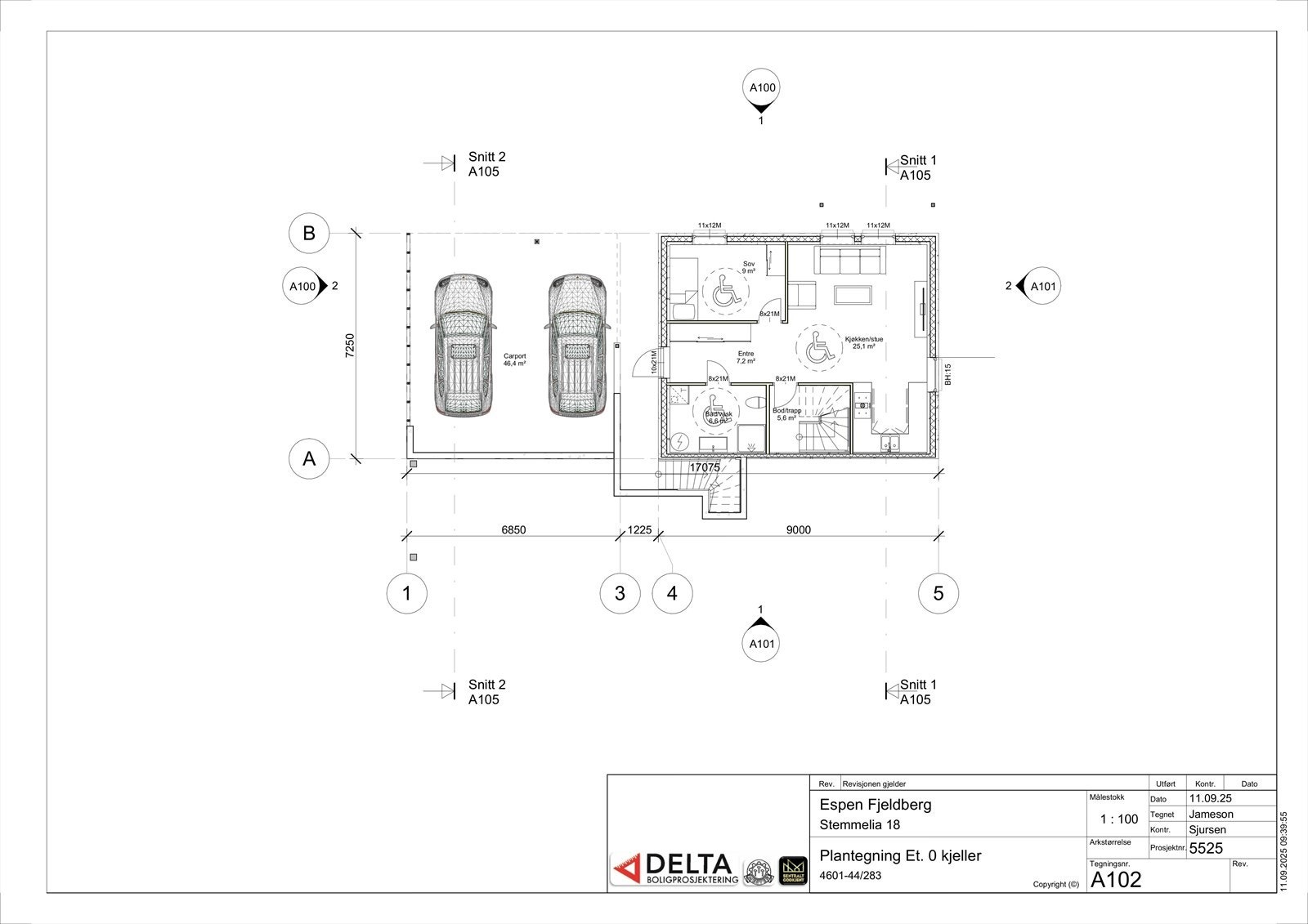 - Plantegning kjeller + carport. Merk sokkelleilighet - Galleribilde
