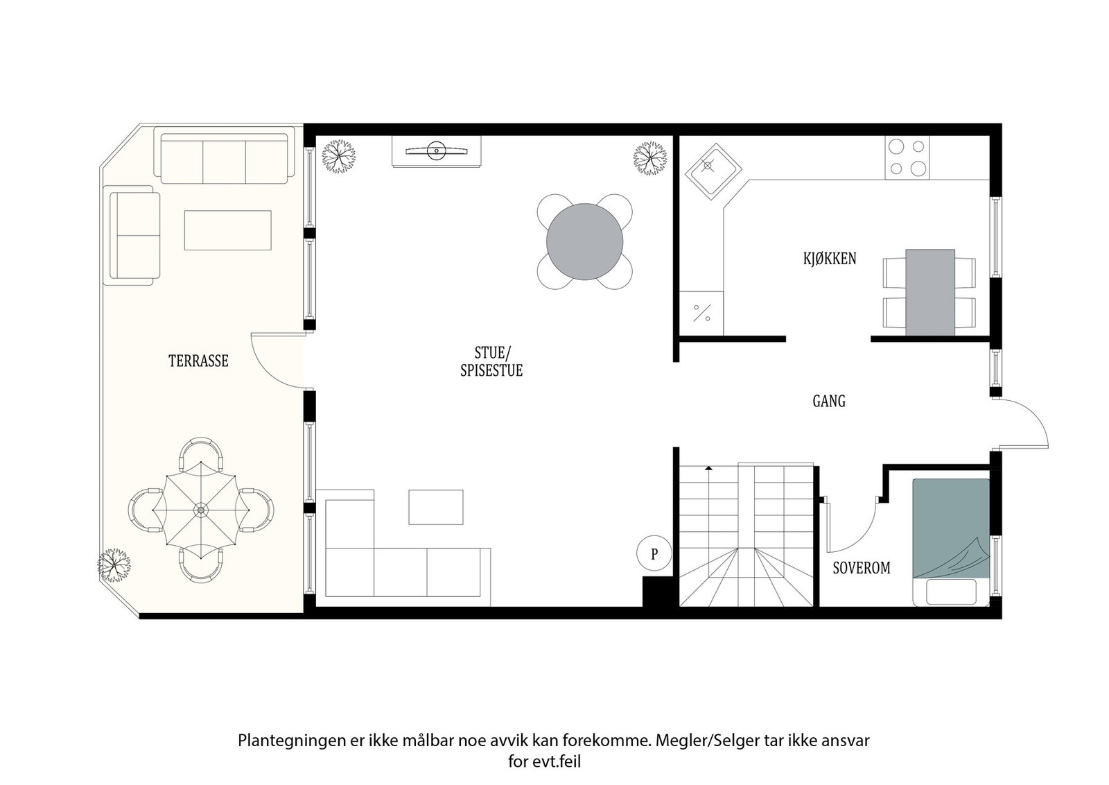 Plantegning hovedetasje, merk at soverom er godkjent som "sport". Galleribilde