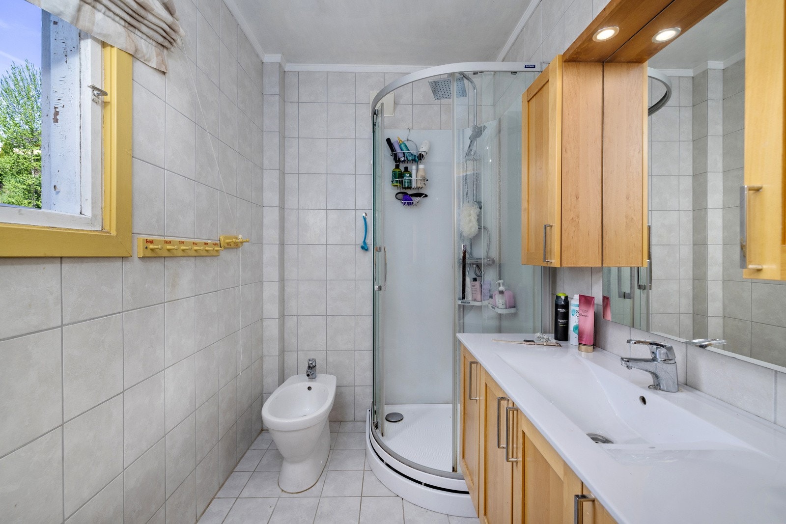 Toalettrom med dusjkabinett og bidet. Galleribilde