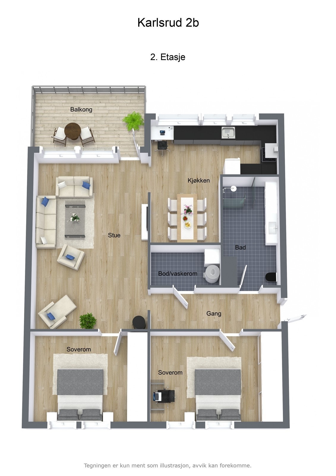 Illustrasjon 3D Karlsrud 2b - 2. Etasje Galleribilde