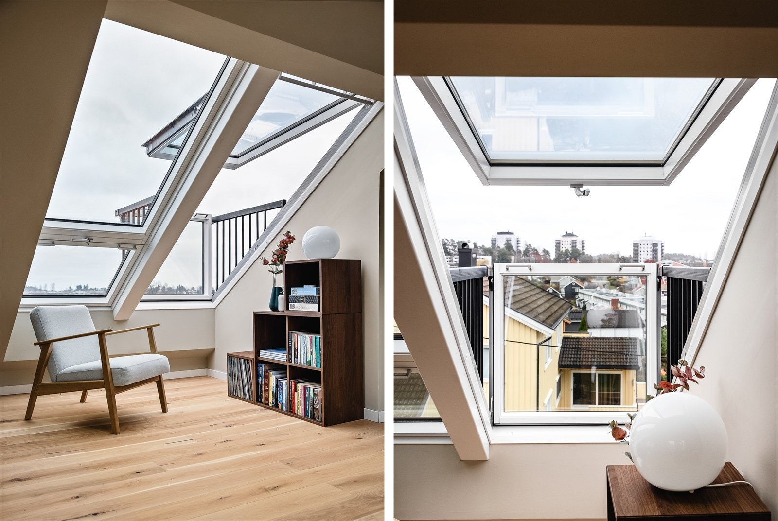 Takvinduene i loftstuen kan åpnes helt til takaltaner hvor man kan nyte utsikten og solen! Galleribilde