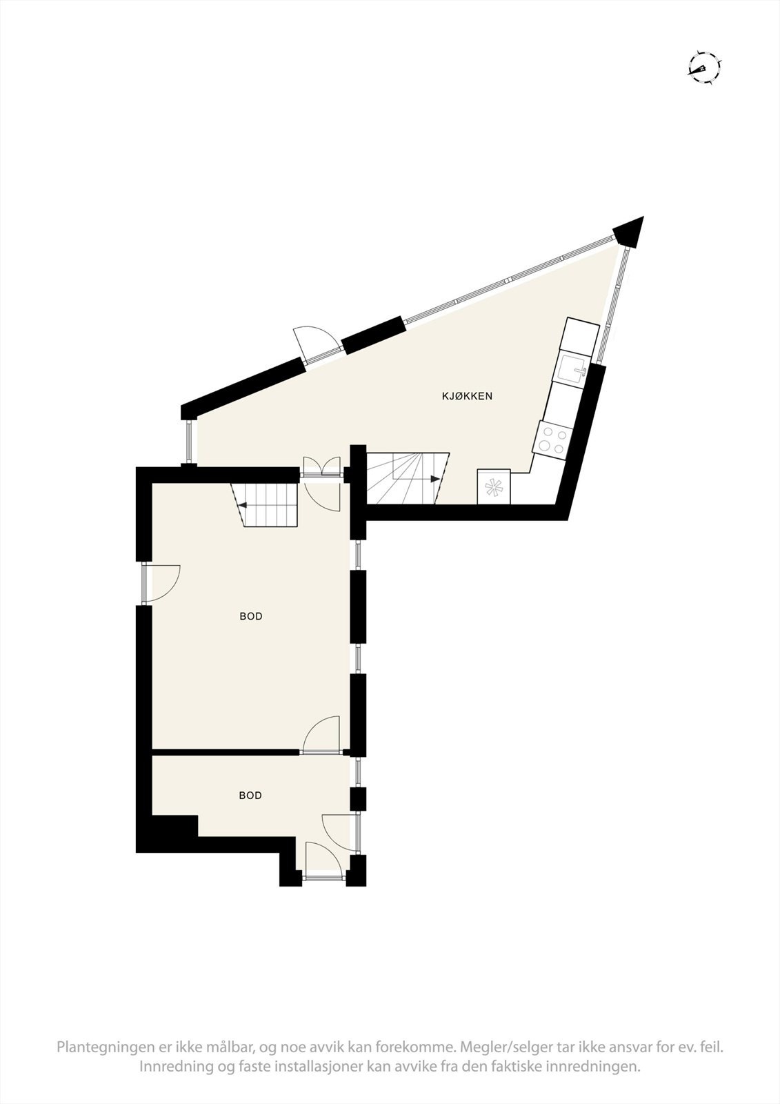 Plantegning u.etg/kjeller hoveddel. Dør inn til hybel 1. etasje (liten trapp opp) Galleribilde