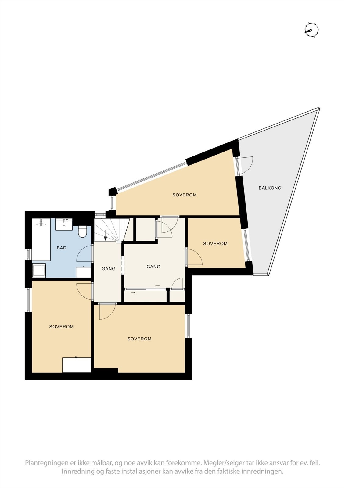 Plantegning 2. etasje hoveddel (soverom med skråvegg ligger over hybel) Galleribilde