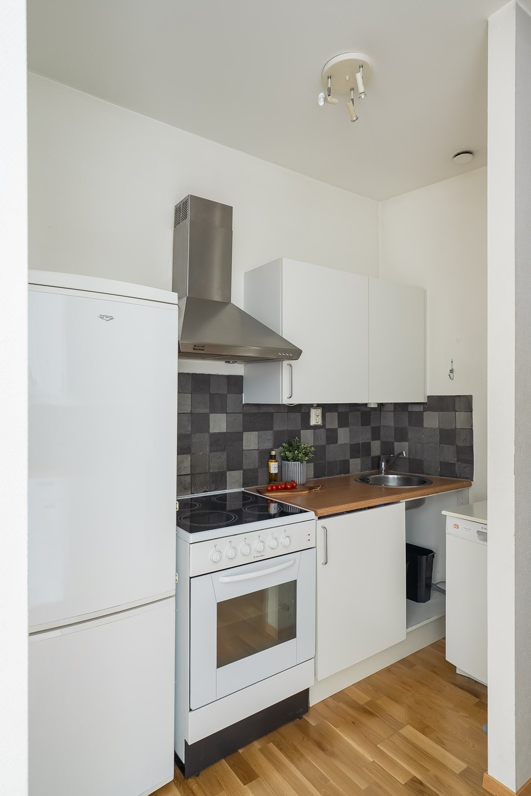 Hvitevarer som komfyr, oppvaskmaskin, kjøl- og fryseskap medfølger handelen. Galleribilde