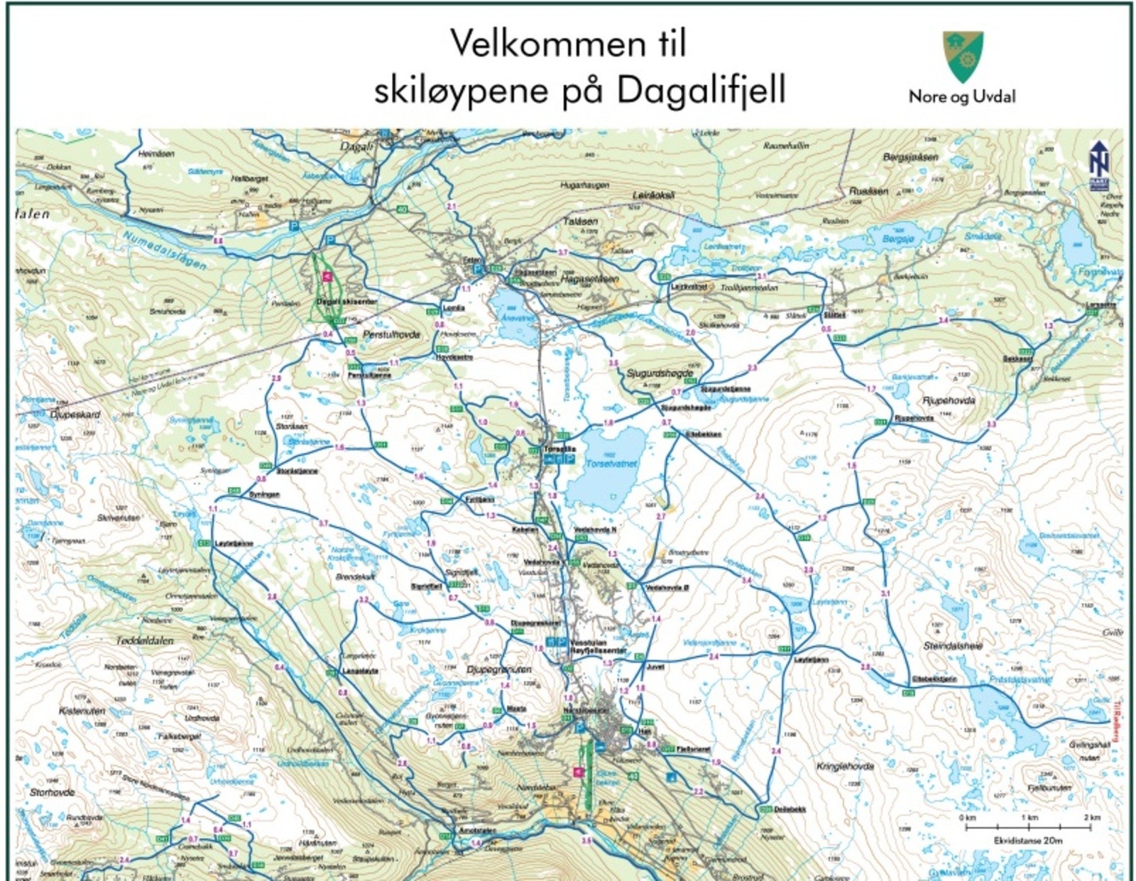Kart over langrennsløyper på Dagalifjell Galleribilde