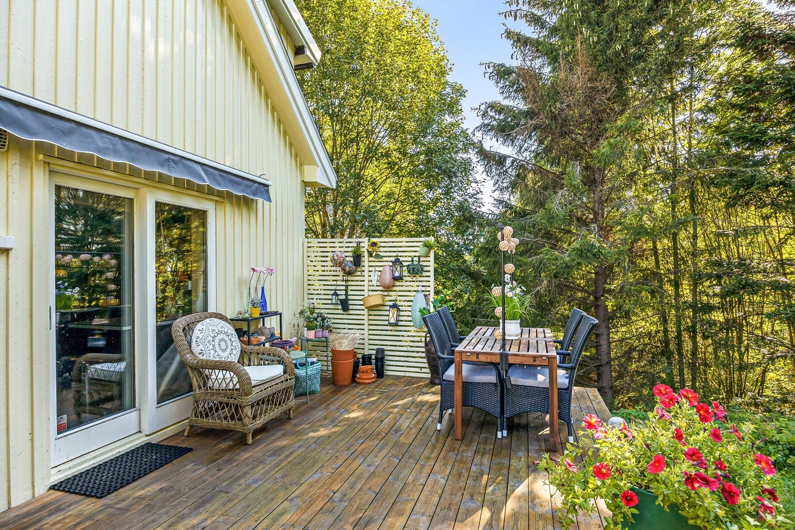 Usjenert sydvendt terrasse på ca. 19 kvm med levegger og markise Galleribilde