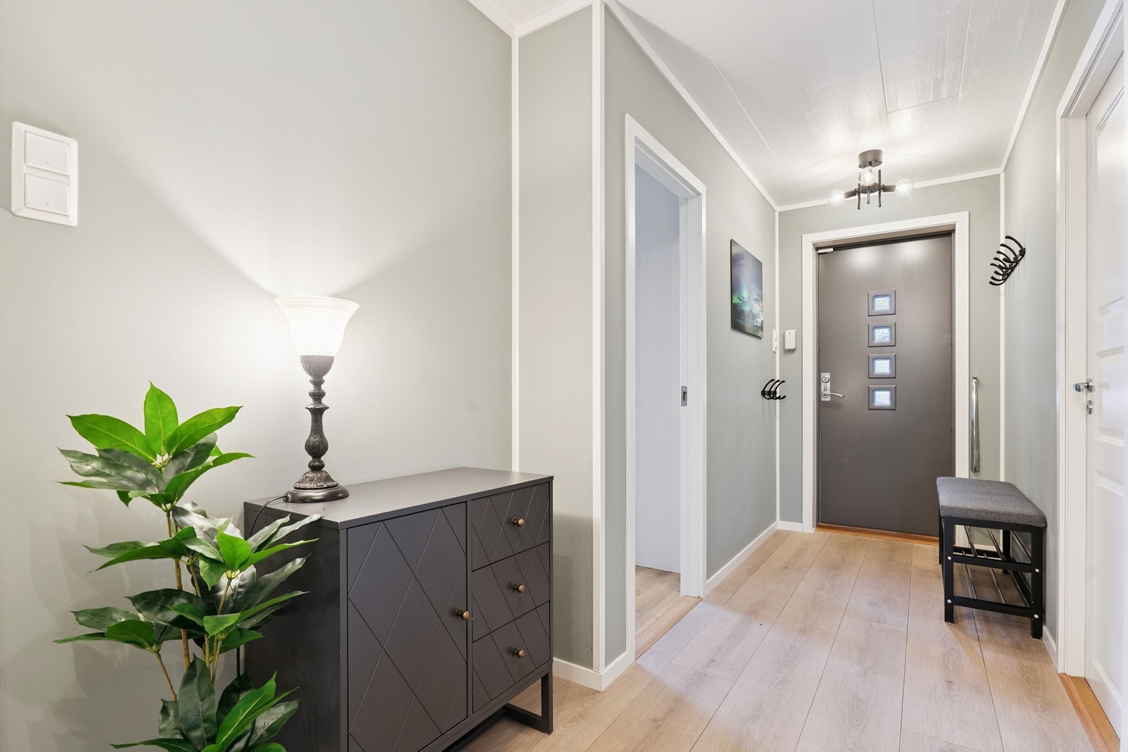 Velkommen inn! Trivelig entré med adkomst til øvrige rom i boligen. Galleribilde