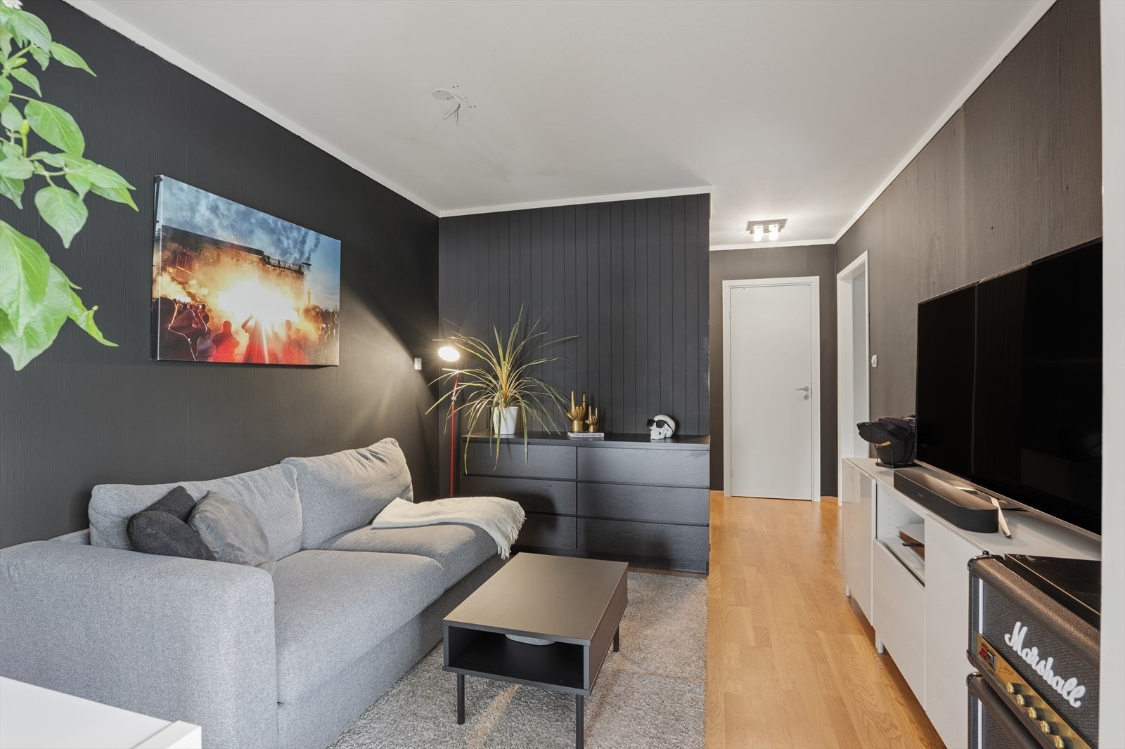 Det er gjennomgående parkett på gulvene i leiligheten Galleribilde