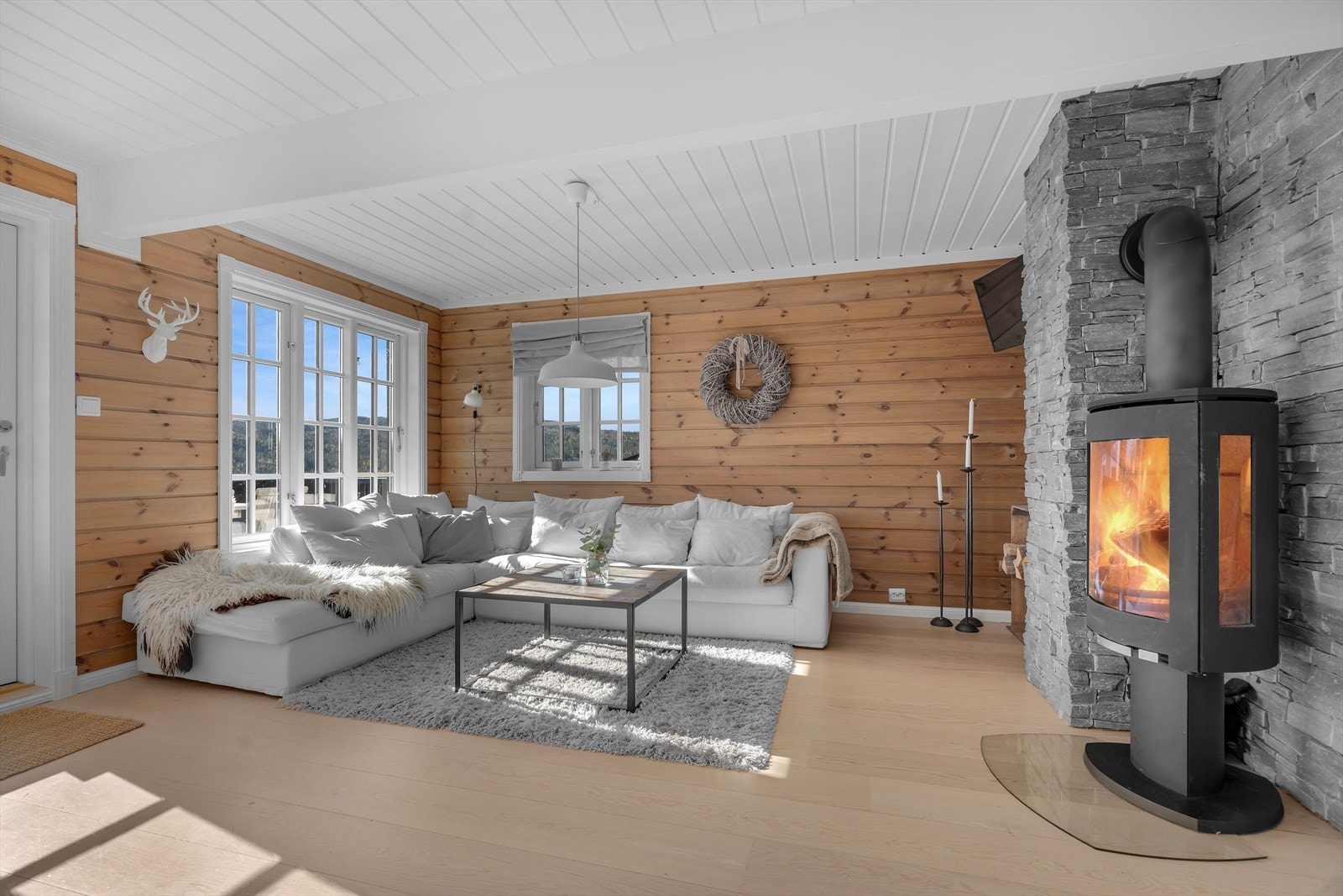 Deilig vedovn i stue som bidrar til både hygge og varme når gradene synker! Galleribilde