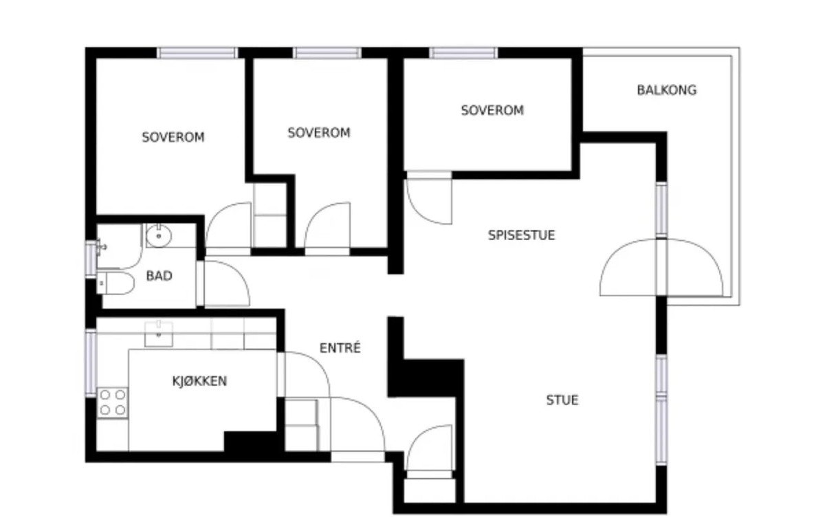Soverommet som skal leies ut er rommet lengst til høyre Galleribilde