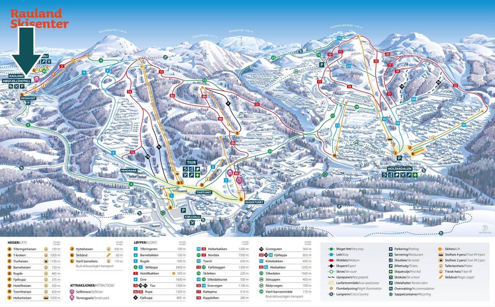 Rauland løypekart. Galleribilde