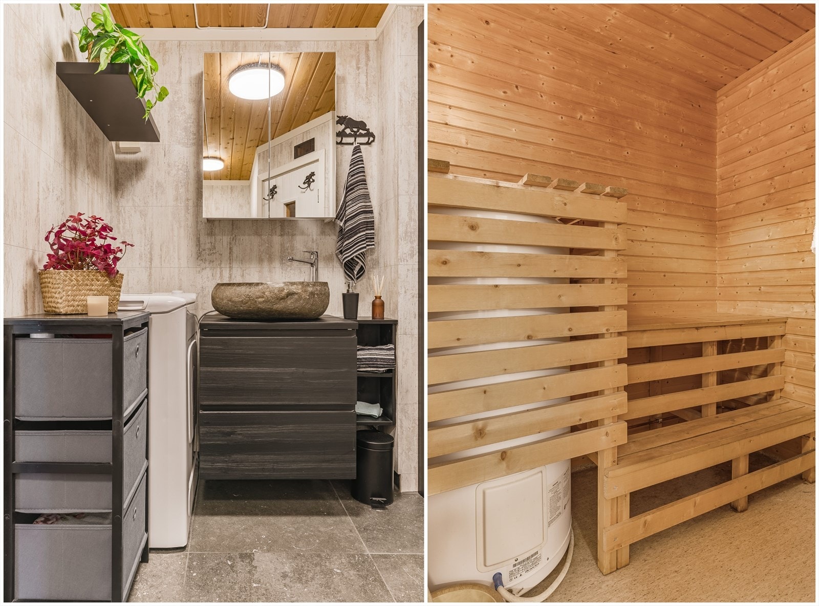 Badet har tilknytning til badstue med elektrisk styrt badstueovn og sittebenker i tre. Galleribilde