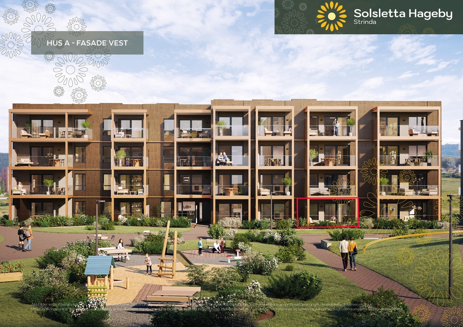 Leiligheten har en herlig beliggenhet i feltet. Den er vestvendt med utsyn til det frodige parkanlegget. Galleribilde