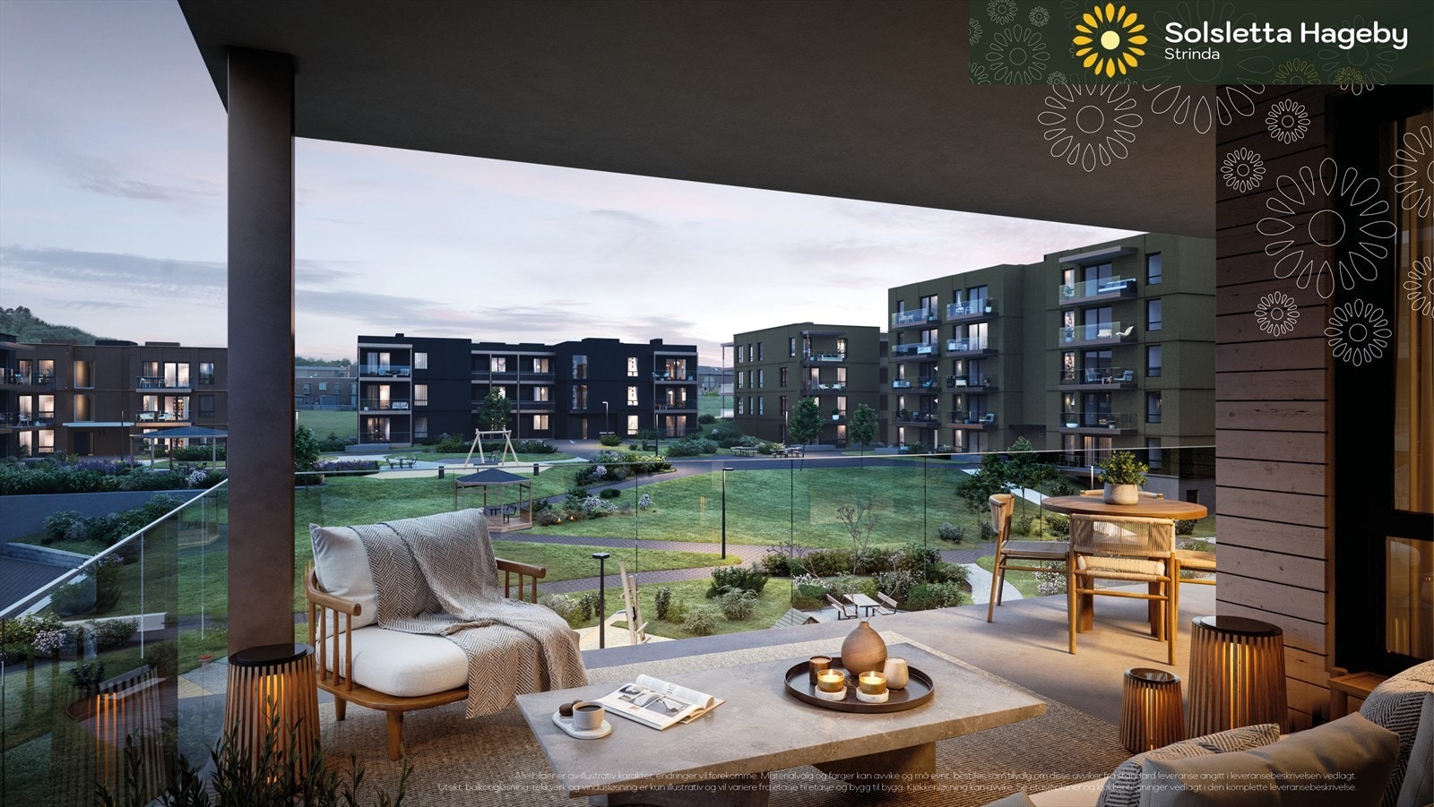 Leiligheten har en flott terrasse på 10,5m². Terrassen er vendt mot vest som gir fine solforhold på ettermiddagen. Bilde er illustrasjon av annen leilighet Galleribilde