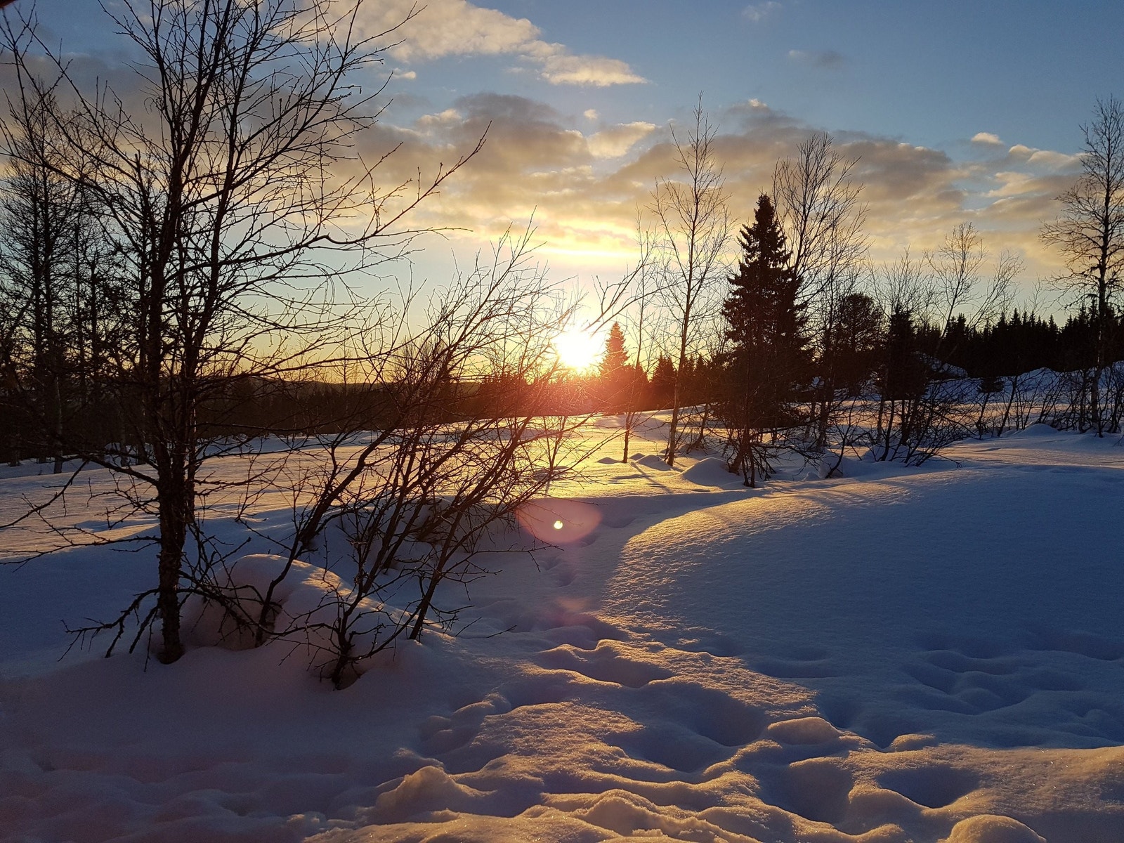 Utsikt med soloppgang fra kjøkkenvindu Galleribilde