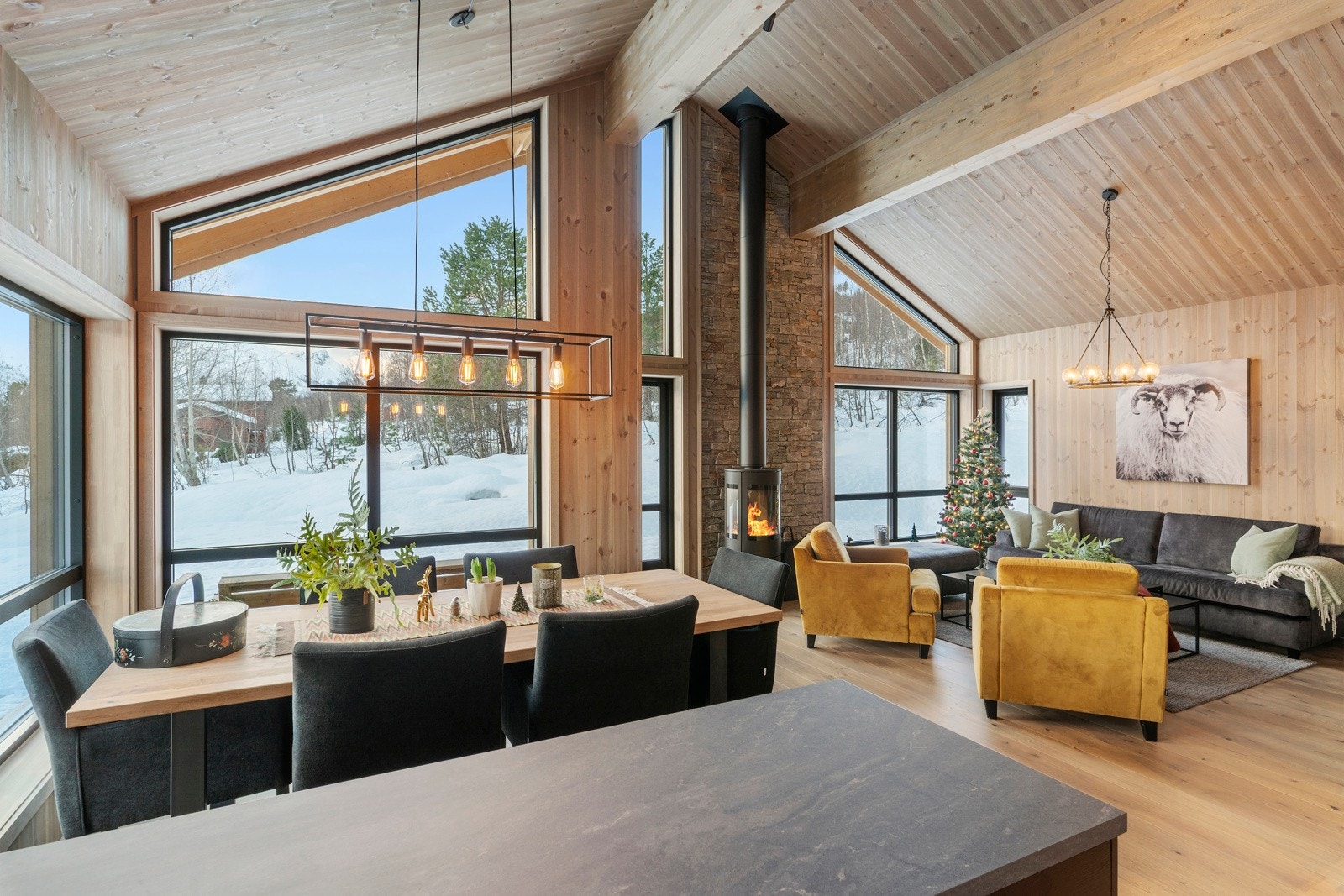 Fine panoramavinduer som tar inn den flotte naturen. Det er fin utsikt i retning Strandafjellet Skisenter. Galleribilde