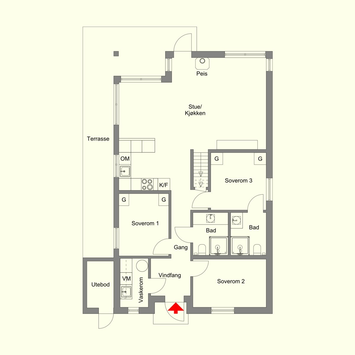 Første etasje har en god planløsning. Galleribilde