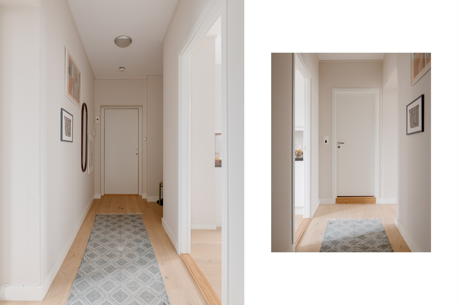 En lys gang fører deg mellom rommene. Galleribilde