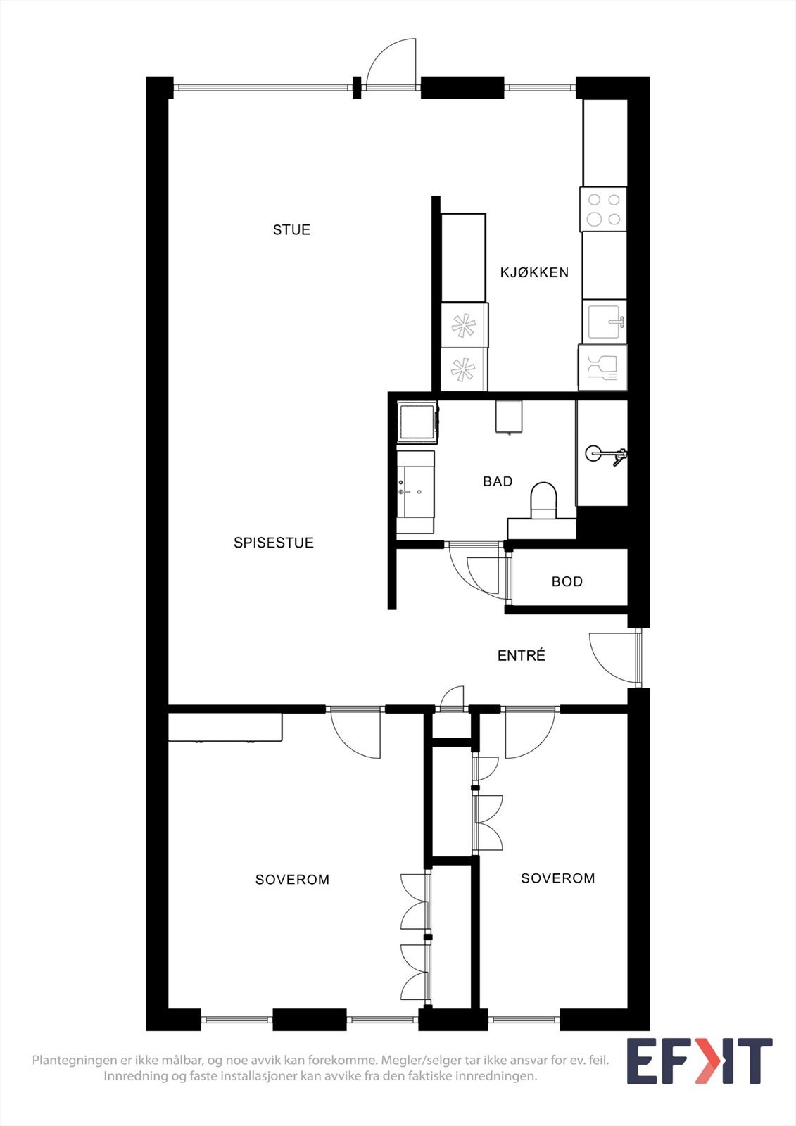 Leiligheten har en god planløsning med to soverom, bad, bod og åpen stue- og kjøkkenløsning. Galleribilde
