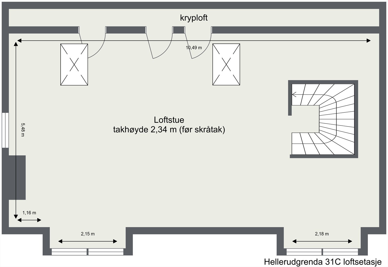 Plantegning loftsetasje. Galleribilde