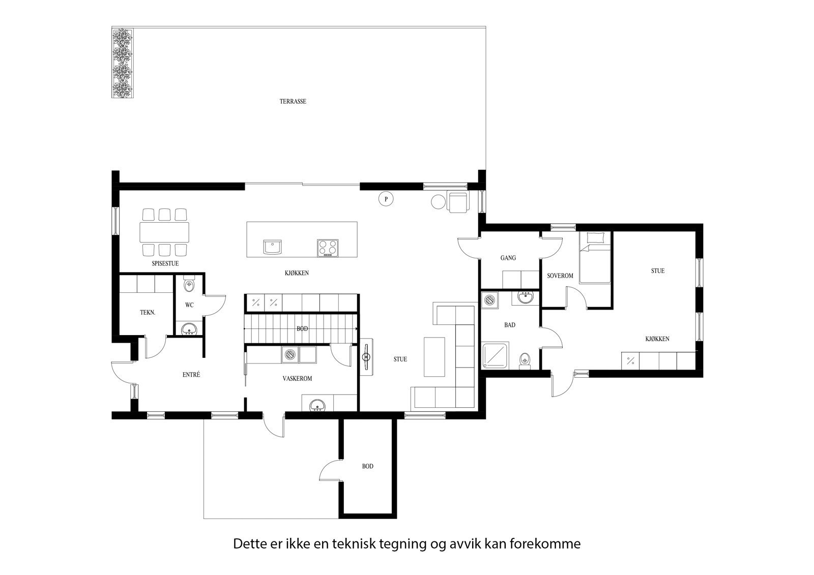 Planløsning for hovedetasjen - hybel til venstre (dør mellom enhetene) Galleribilde
