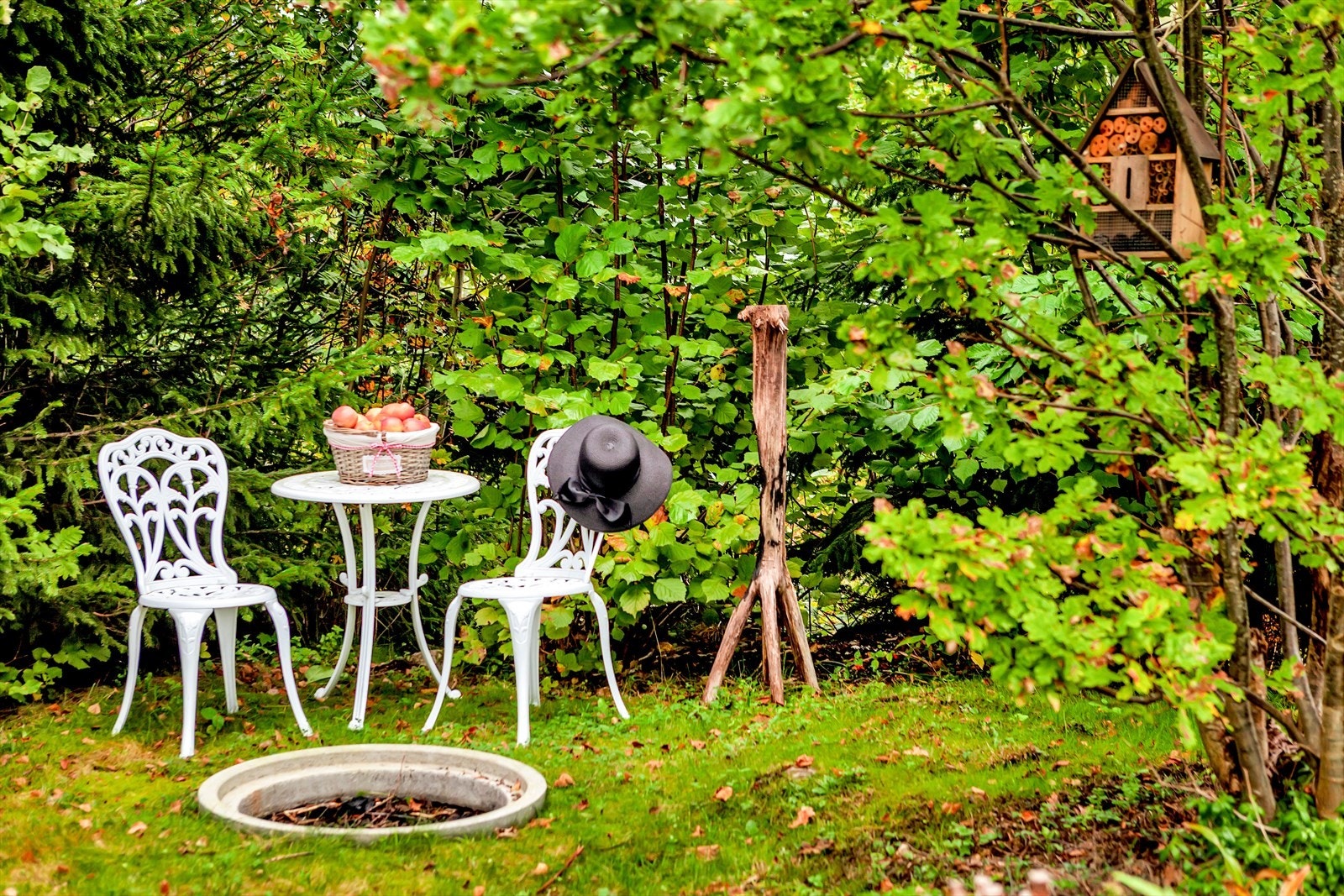 Rundt boligen strekker det seg en gressplen, som er opparbeidet med busker, frukttrær og øvrig beplantning. Galleribilde