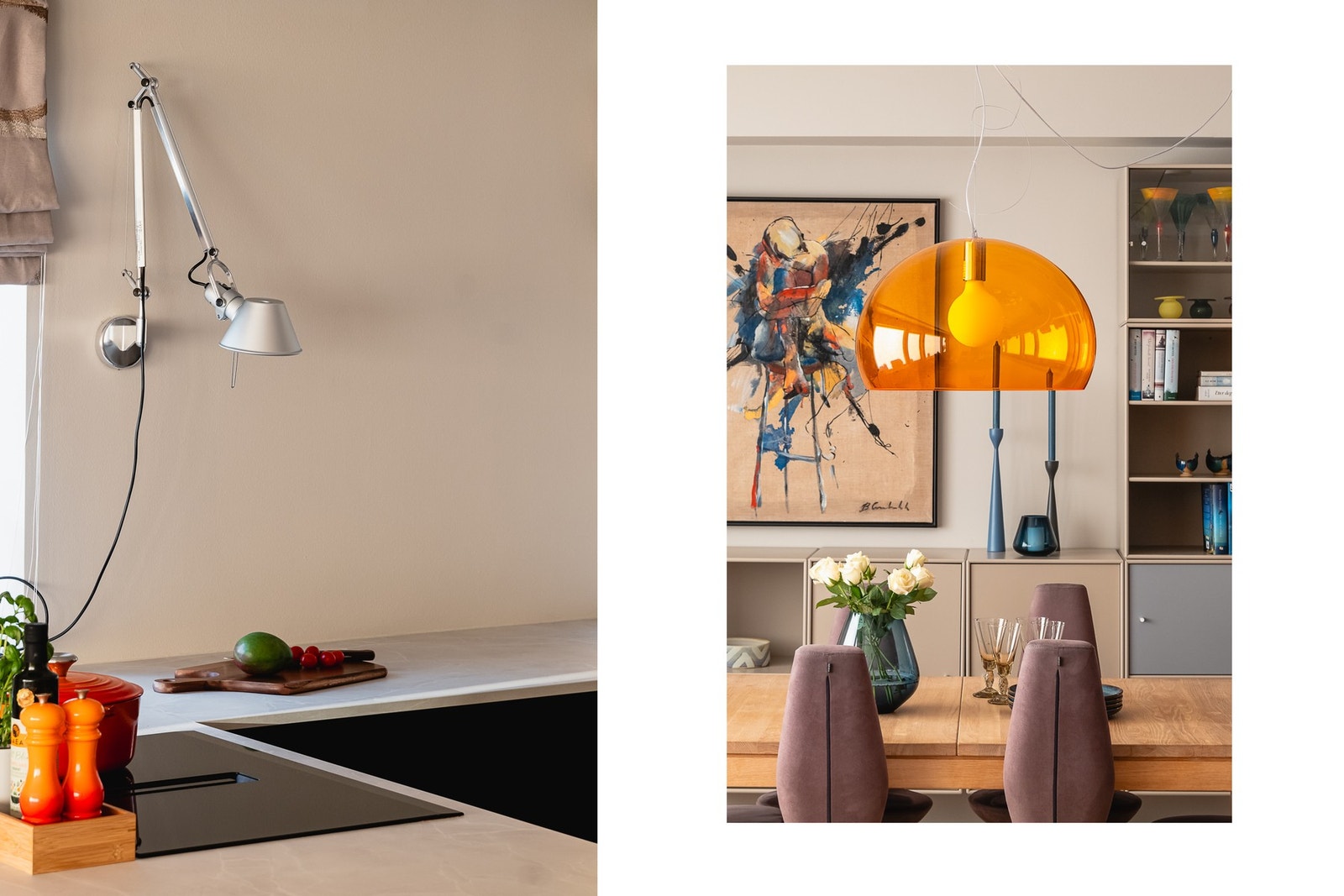 Innredningen består av slette fronter, laminat benkeplate, over benkeplaten er det benyttet malte flater, oppvaskkum og ventilator (kullfilter). Galleribilde