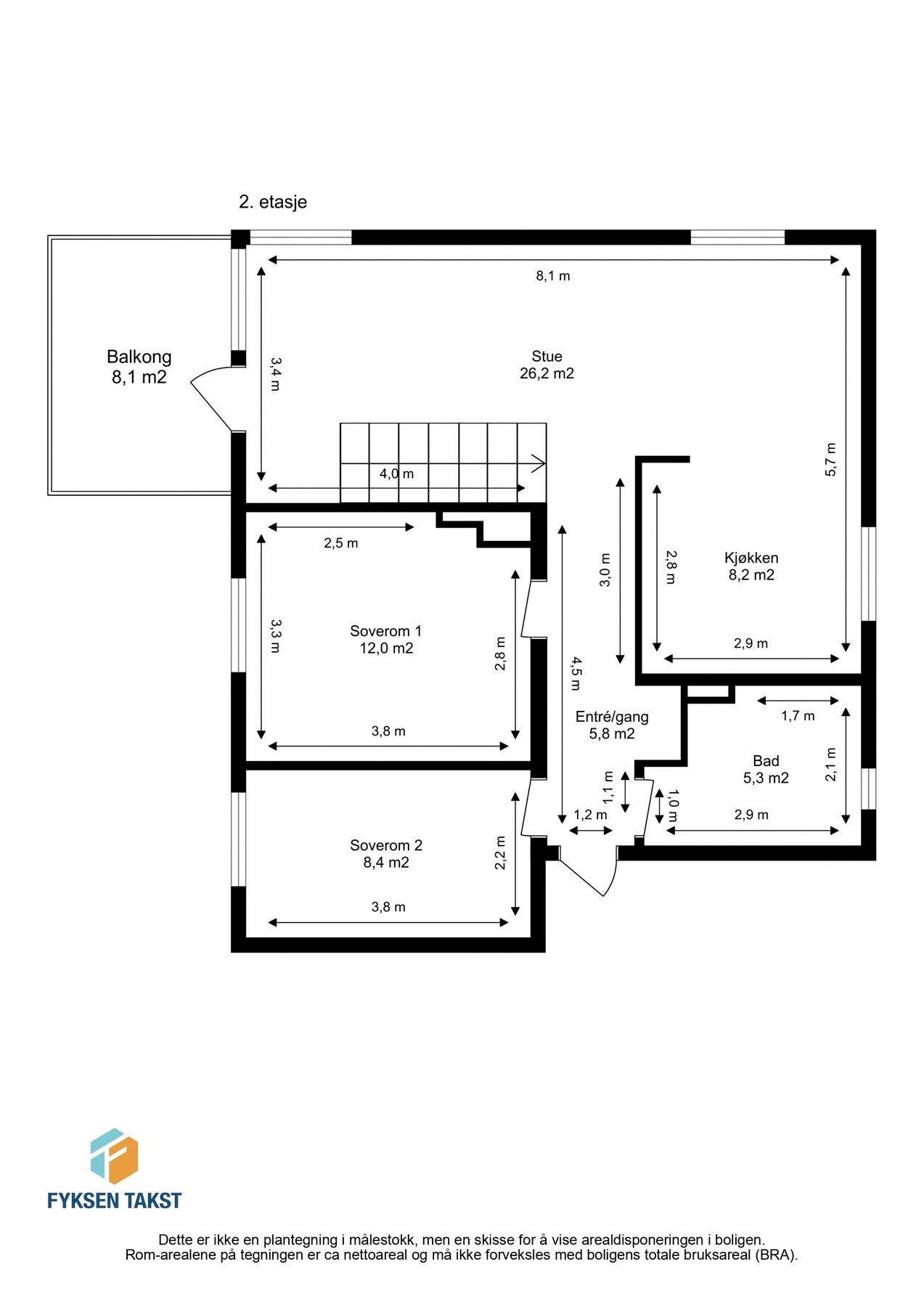 Målsatt plantegning 2.etasje. Galleribilde