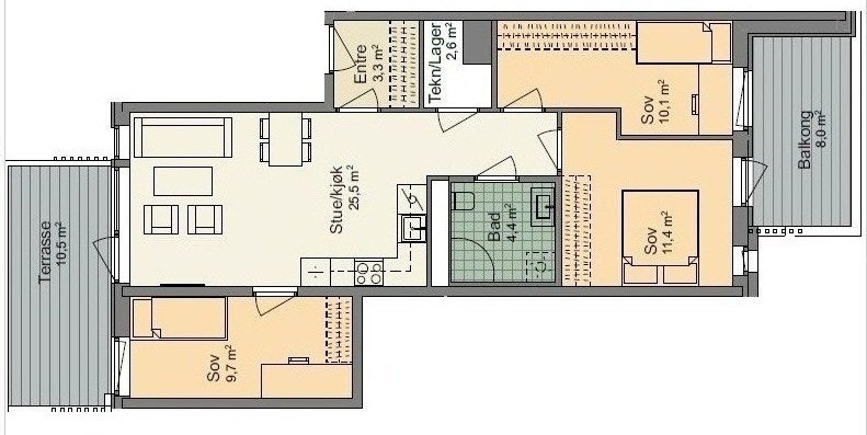 Planskisse av leiligheten Galleribilde