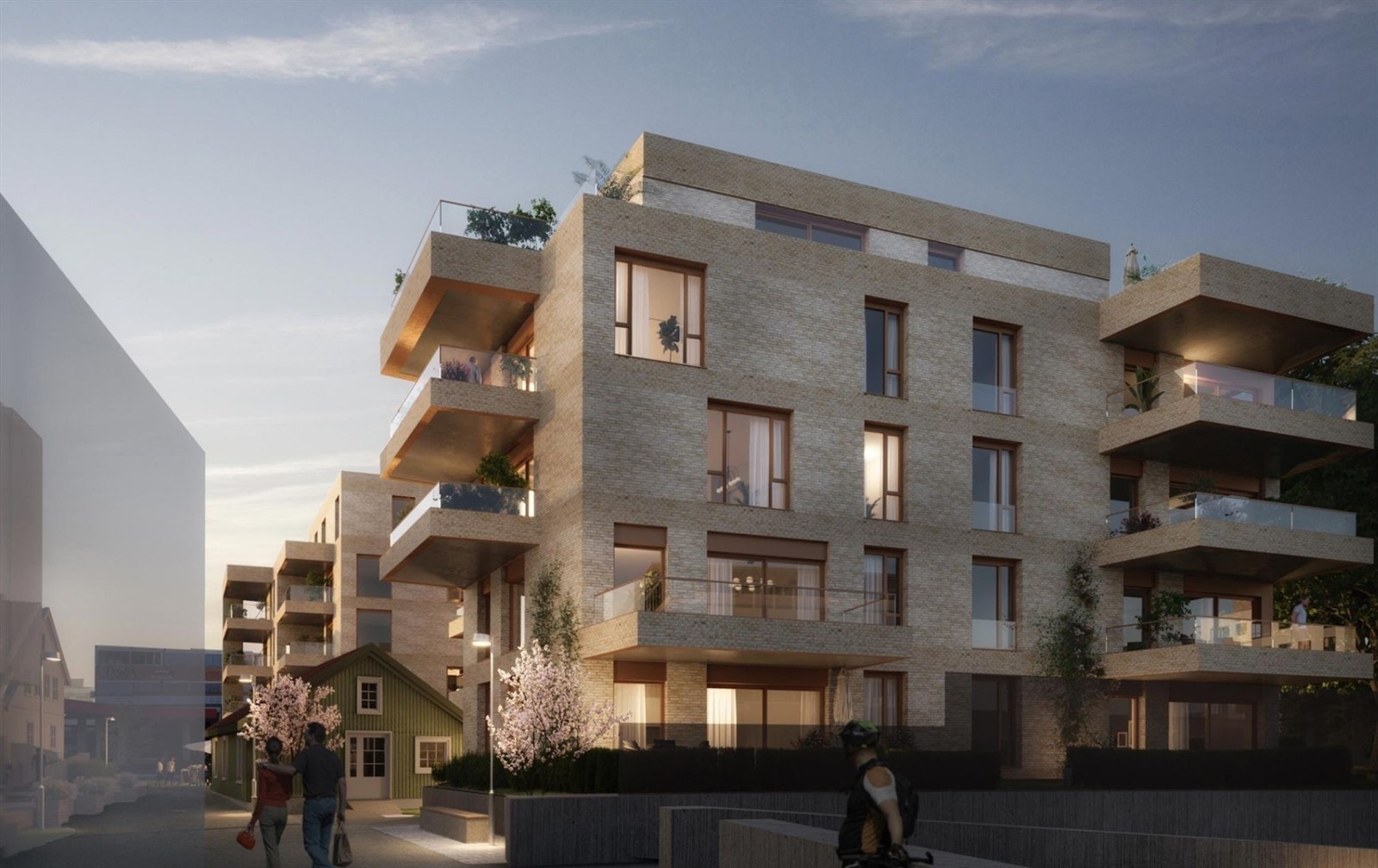 Illustrasjon av fasader | Røa X blir et kvalitetsprosjekt med 56 nye leiligheter som er fordelt på fire elegante bygg. Avvik kan forekomme. Galleribilde