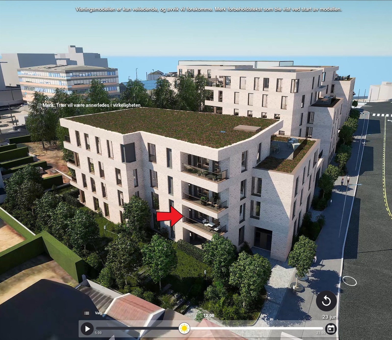 Illustrasjon | Markering av leilighetens beliggenhet. Avvik kan forekomme. Galleribilde