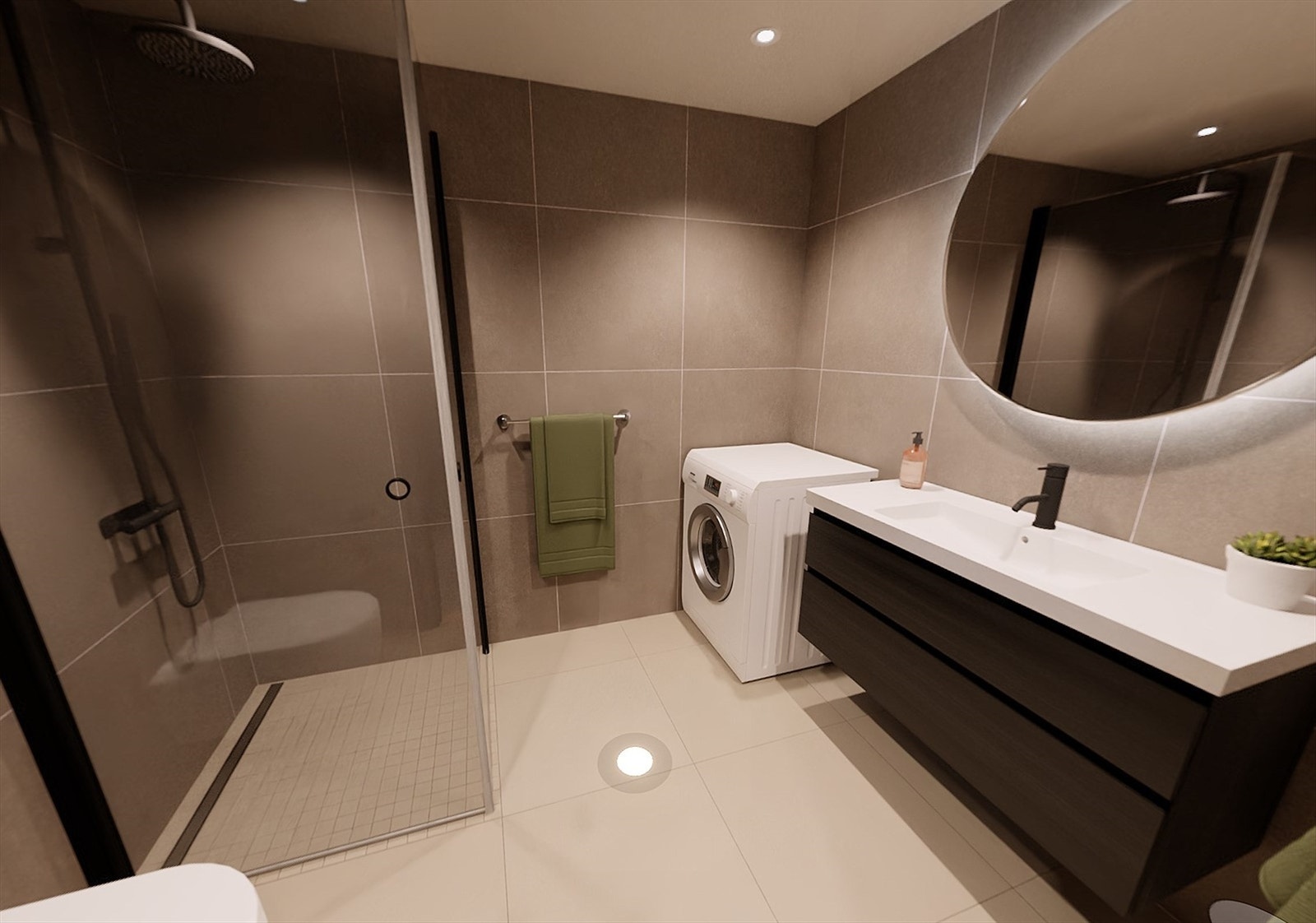 Generell illustrasjon | Leiligheten får et innbydende og oppgradert bad på ca. 4,7 m². Det er blant annet oppgradert til mørke gulvfliser ("Grafite"). Les salgsoppgave for ytterligere informasjon. Avvik kan forekomme. Galleribilde