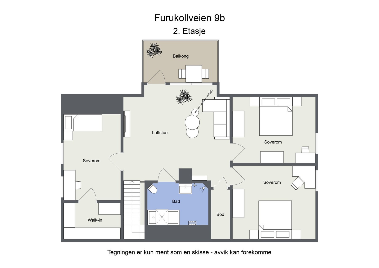 Omtrentlig planskisse, 2. etasje Galleribilde