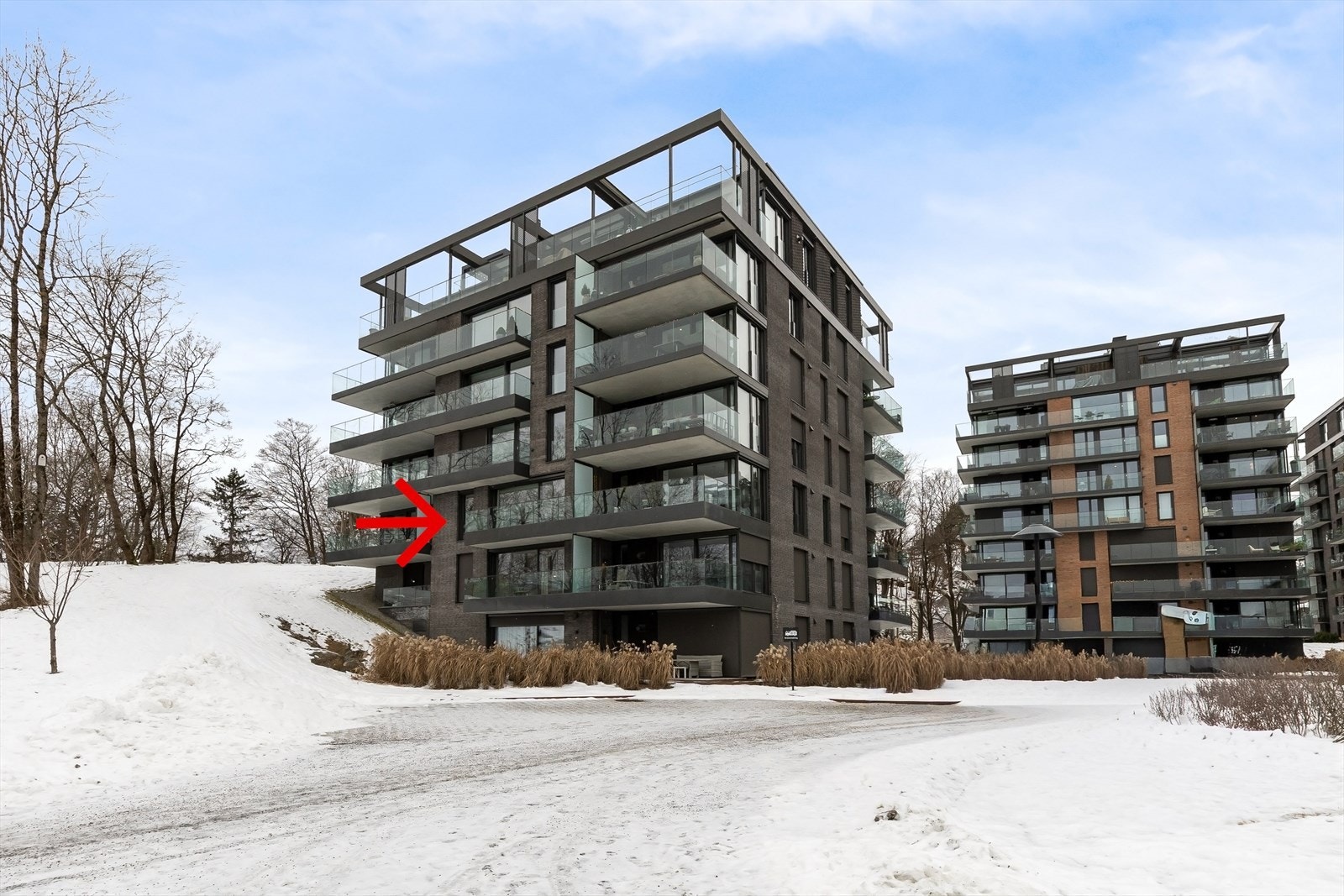 Fra blokken med pil som viser leiligheten Galleribilde