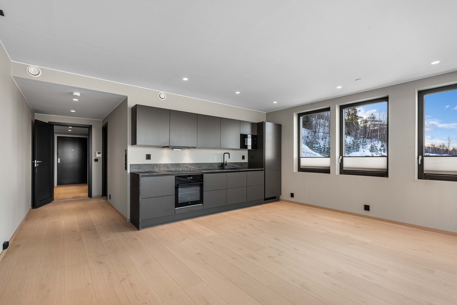 Rommet gir plass til både sofakrok, og spisebord. Galleribilde