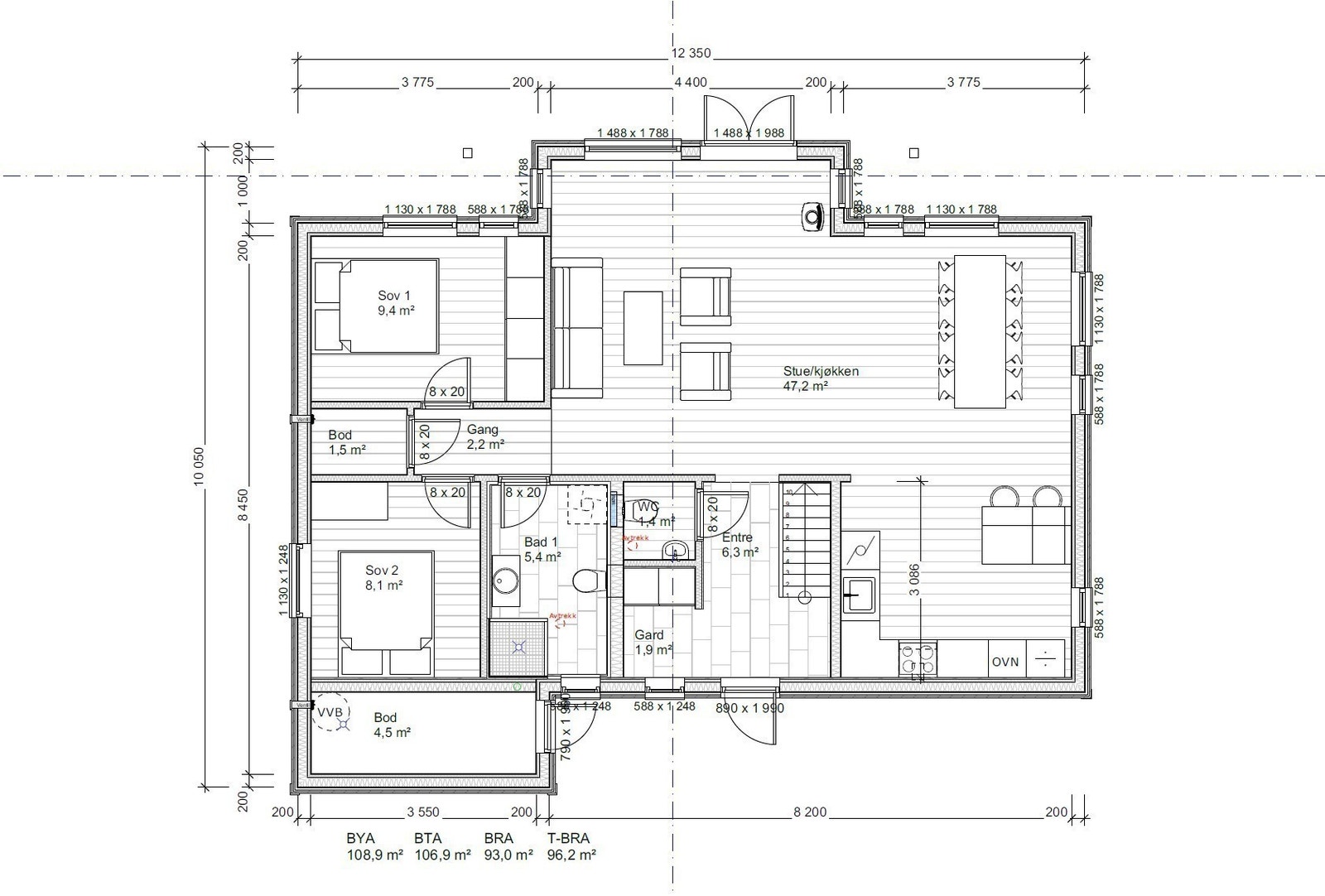 Plantegning 1. etg Galleribilde