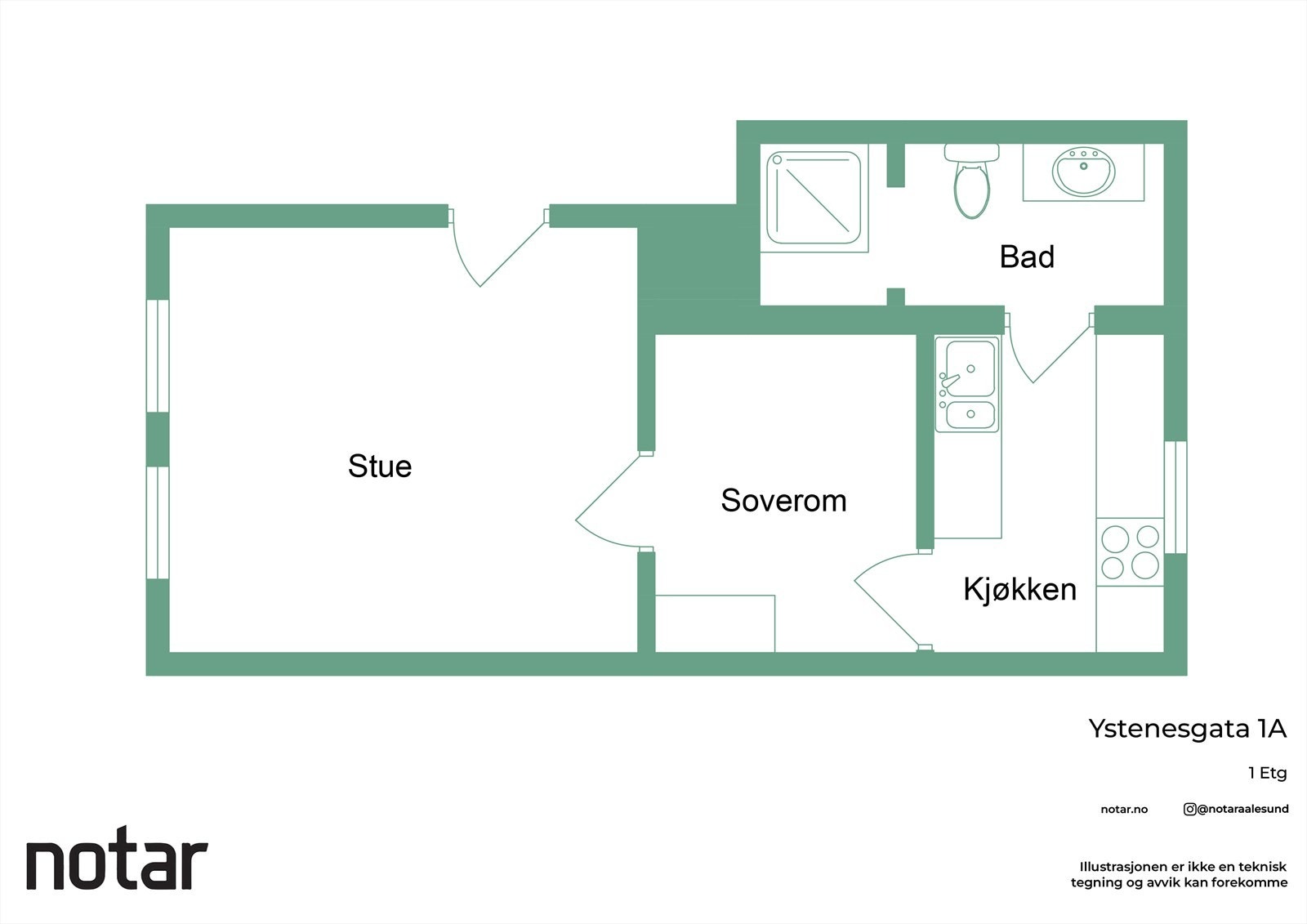 Planskisse for 1.etasje - Leiligheten er ikke byggemeldt og godkjent til varig opphold. Galleribilde