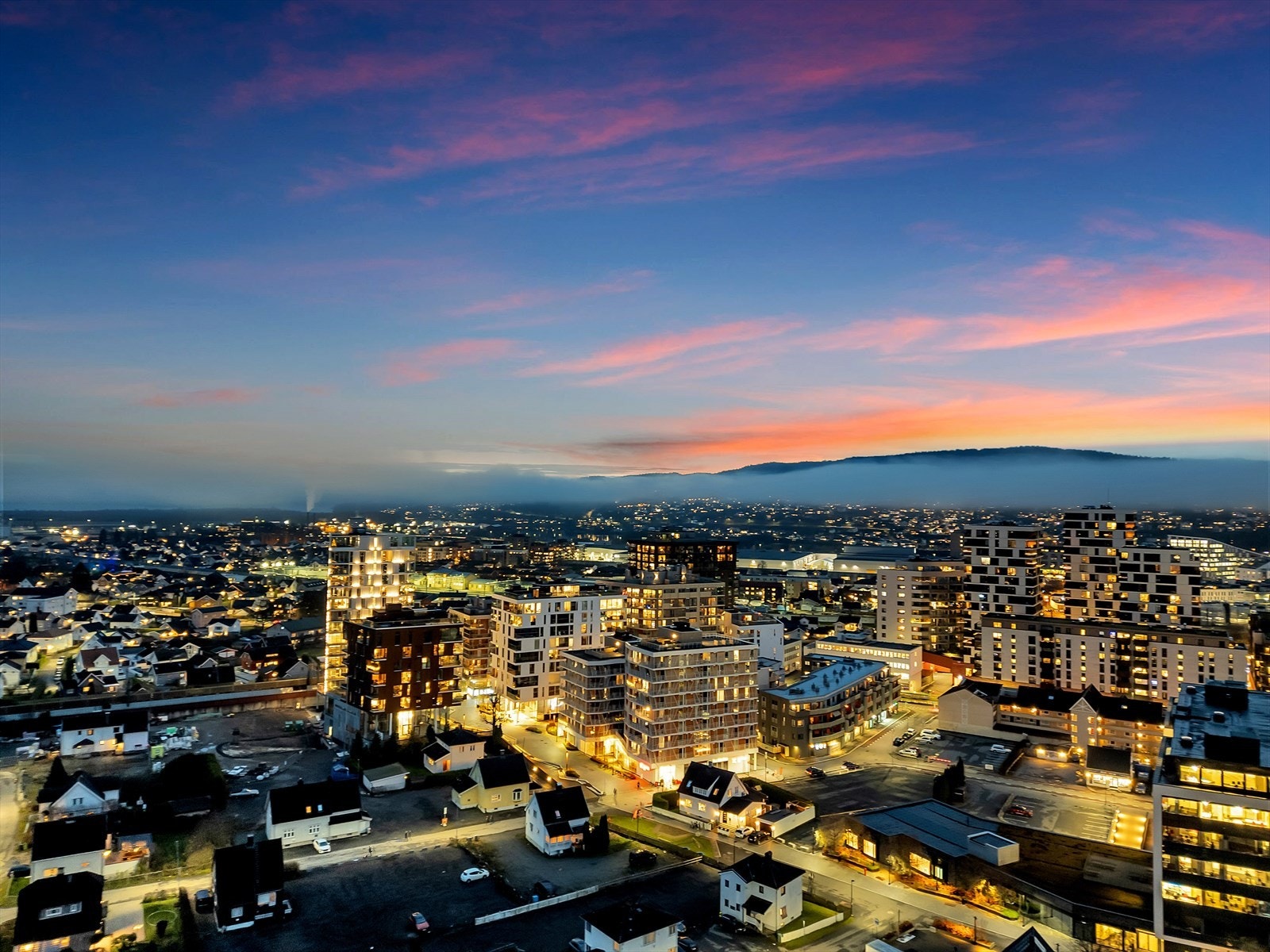 Dronebilde over kvartalet. Galleribilde
