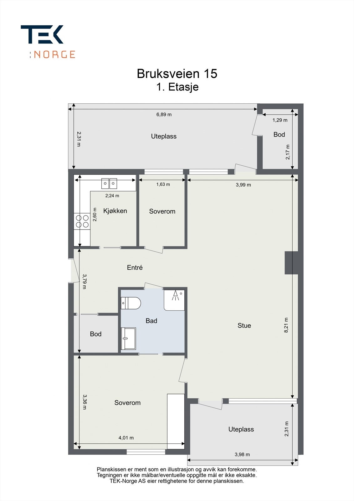 Alternativ planløsning som illustrerer hvordan man kan bygge om til en 3-roms. Galleribilde