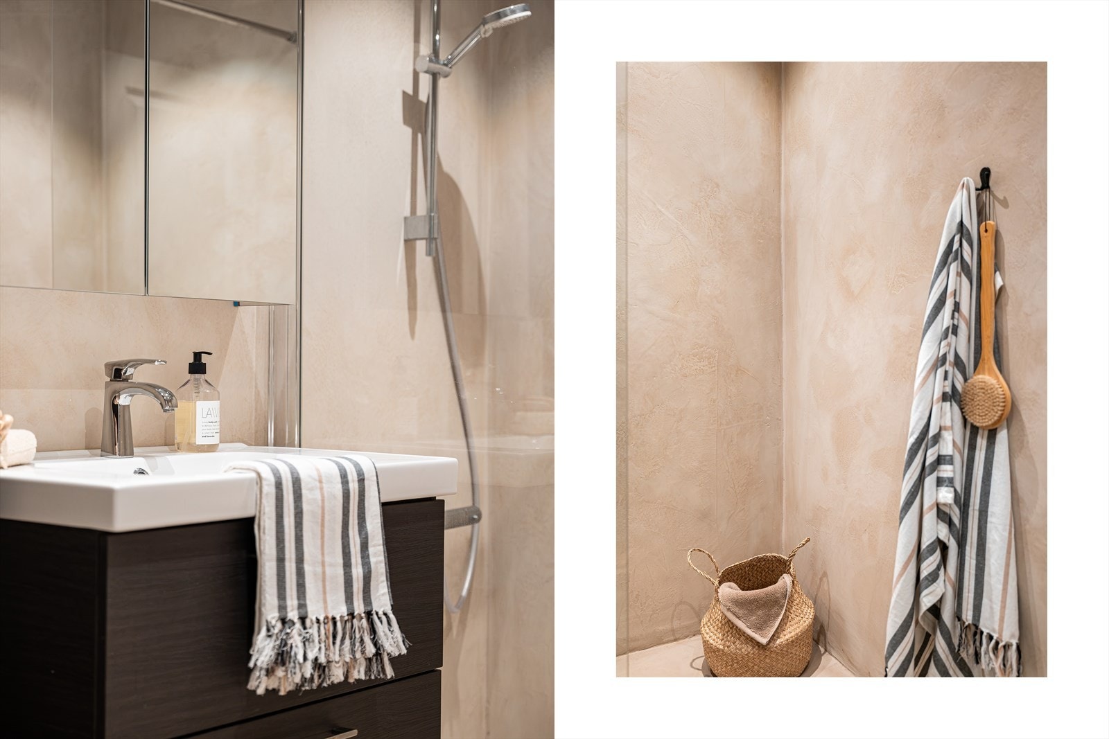 - Innredet med servantmøbel, speilskap og dusjhjørne med glassvegg - Galleribilde