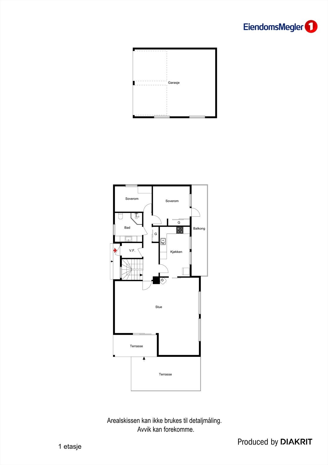 Plantegning hovedetasje og garasje. Galleribilde