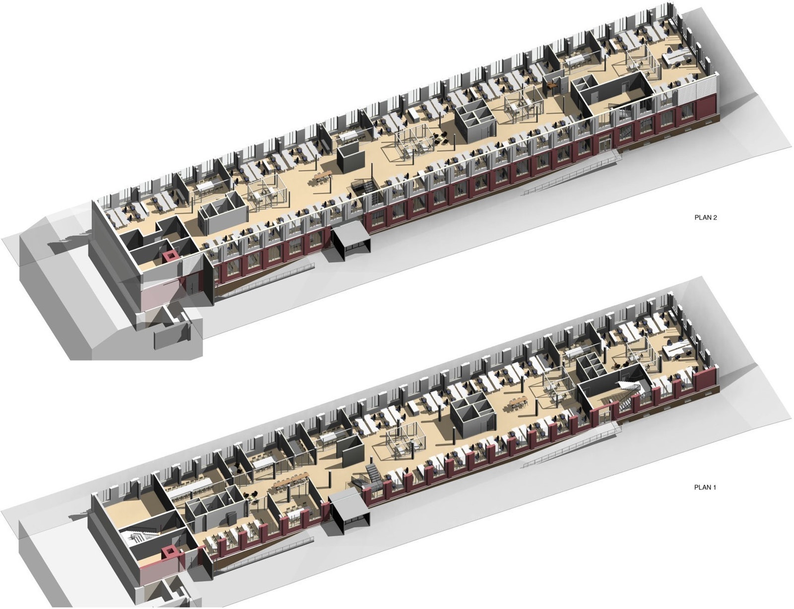 Planløsningen illustrerer et prinsipp, hvor fordelingen av arbeidsplasser og støttefunksjoner er ment som eksempler. Galleribilde