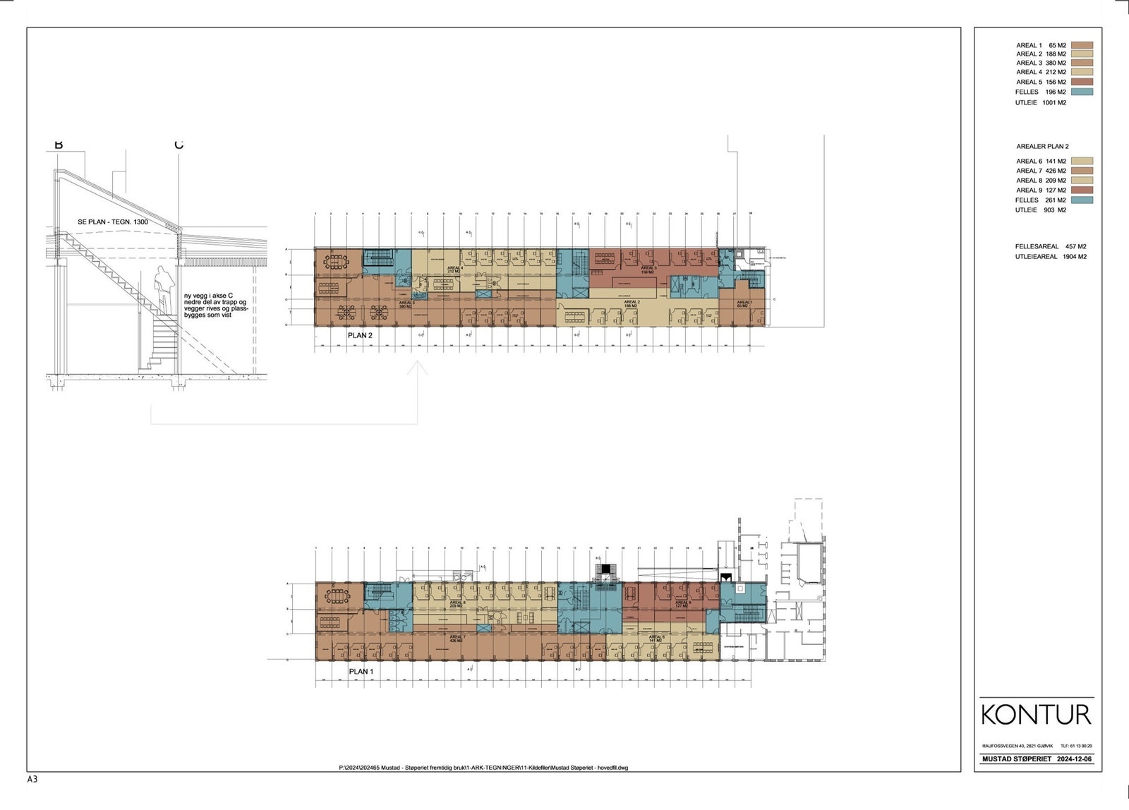 Viser fleksibilitet til bygget og en mulig oppdeling. Galleribilde