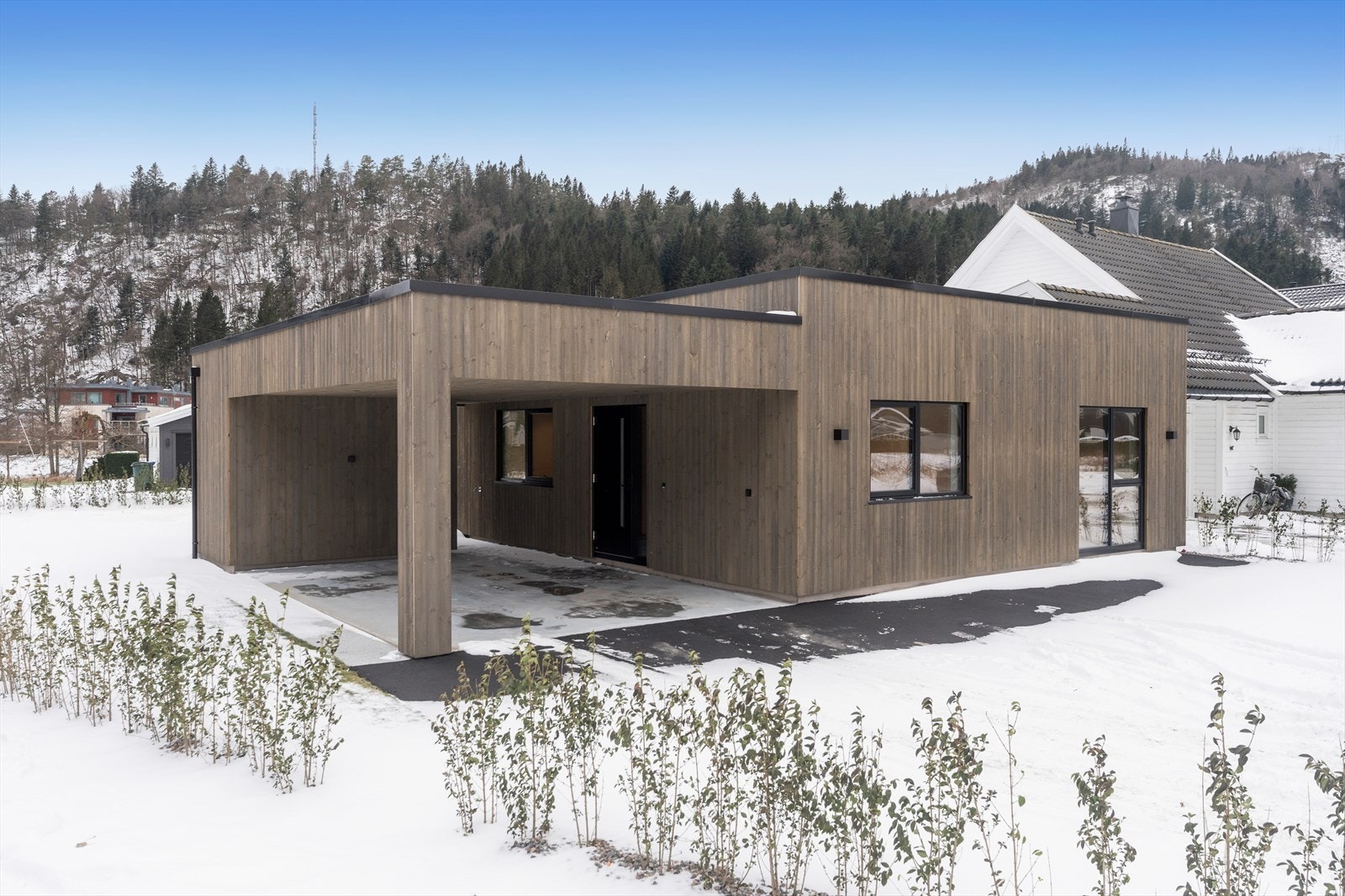 Pent opparbeidet tomt med asfaltert innkjørsel og carport Galleribilde