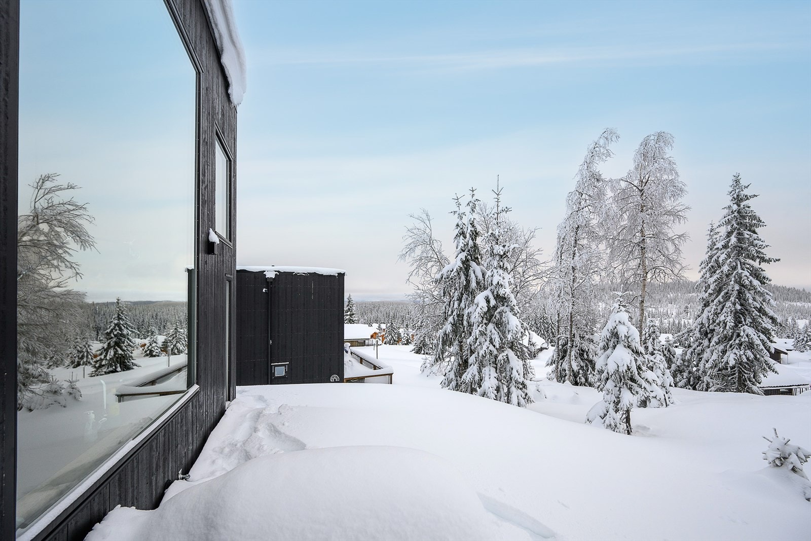 Fritt og fint utenfor hytta. Stille, rolige og veletablerte omgivelser. Galleribilde