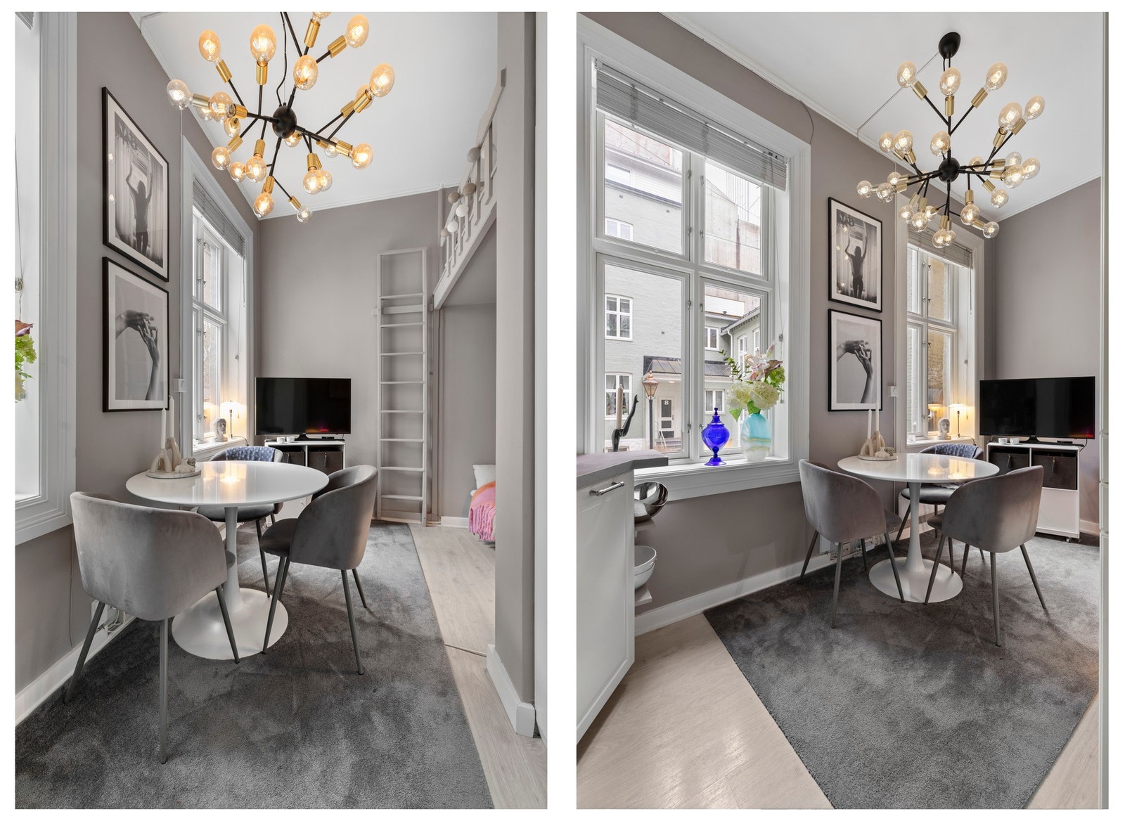 Stuen fremstår som lys og luftig med store vindusflater og svært god takhøyde på hele 3,18 meter Galleribilde