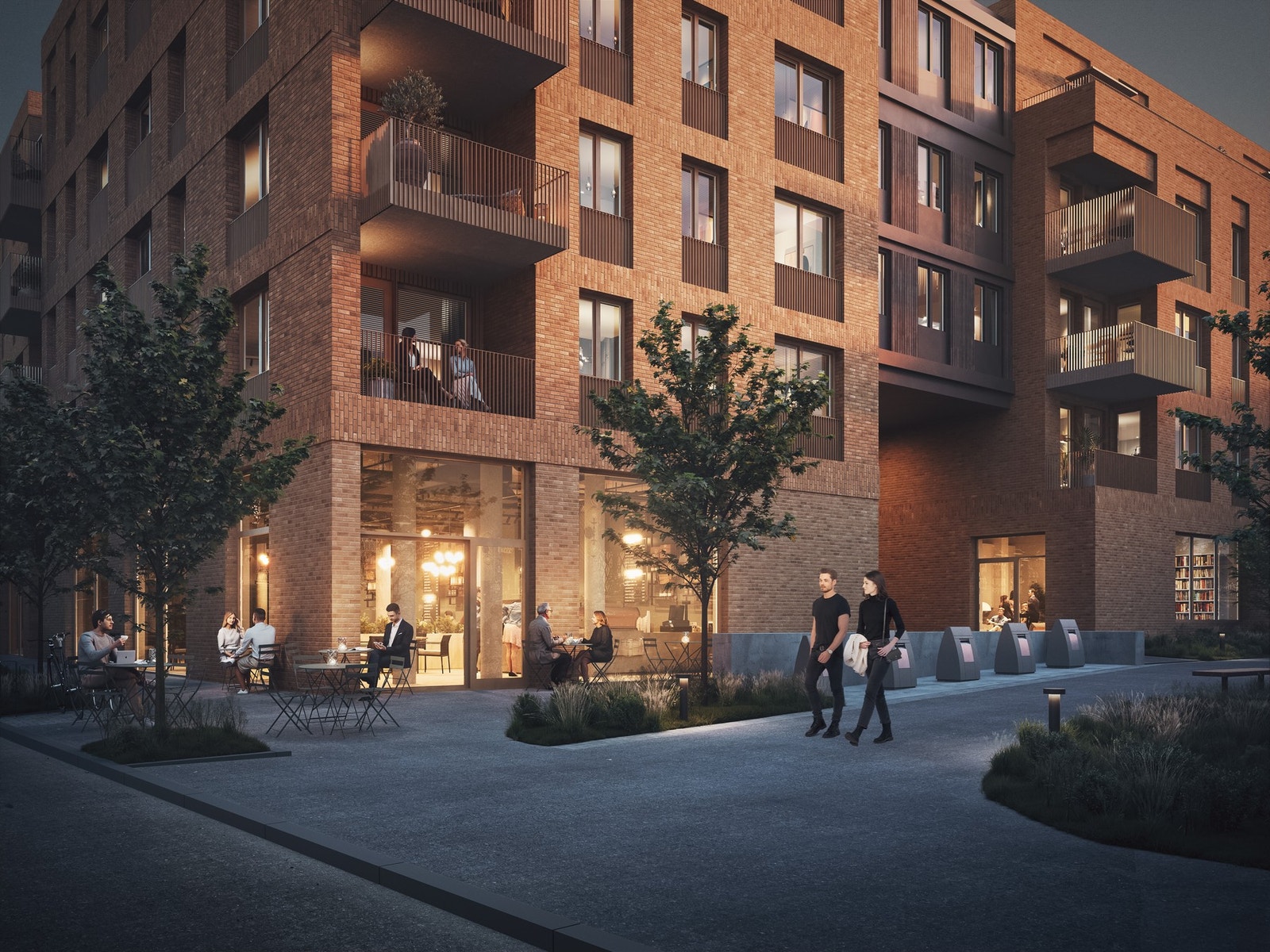 Fasade mot Moervegen - Moderne fasader i tegl med innslag av metall og tre. Det planlegges ferdigstillelse ila. 2026 Galleribilde