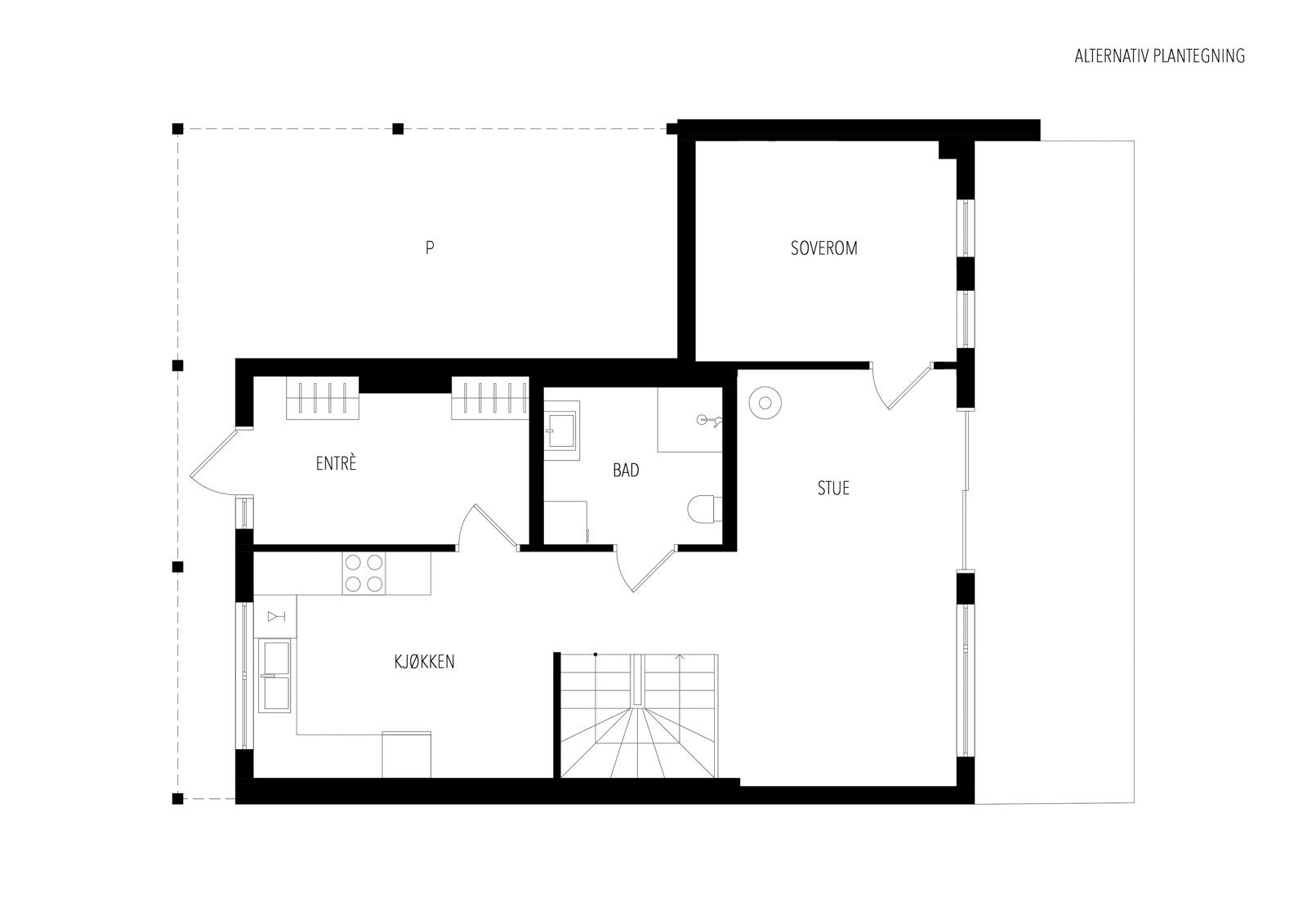 I første etasje er det mulighet for et femte soverom. Galleribilde