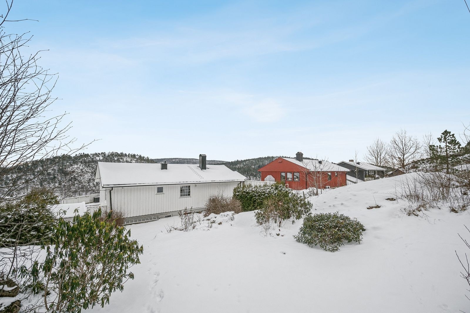Inngjerdet hage på bakside av huset. Galleribilde